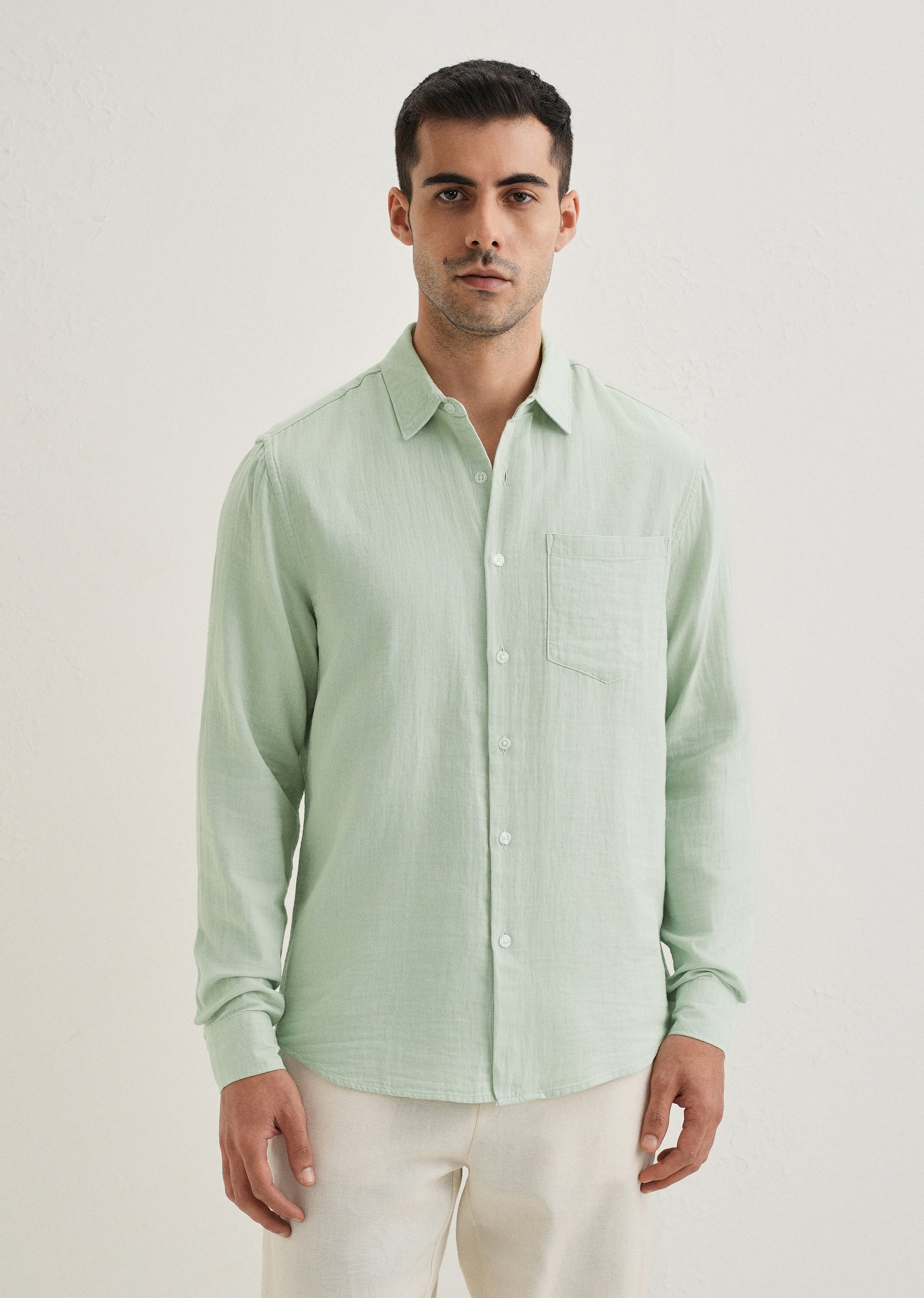 Sage Green Pure Cotton Stitchless Placket Shirt