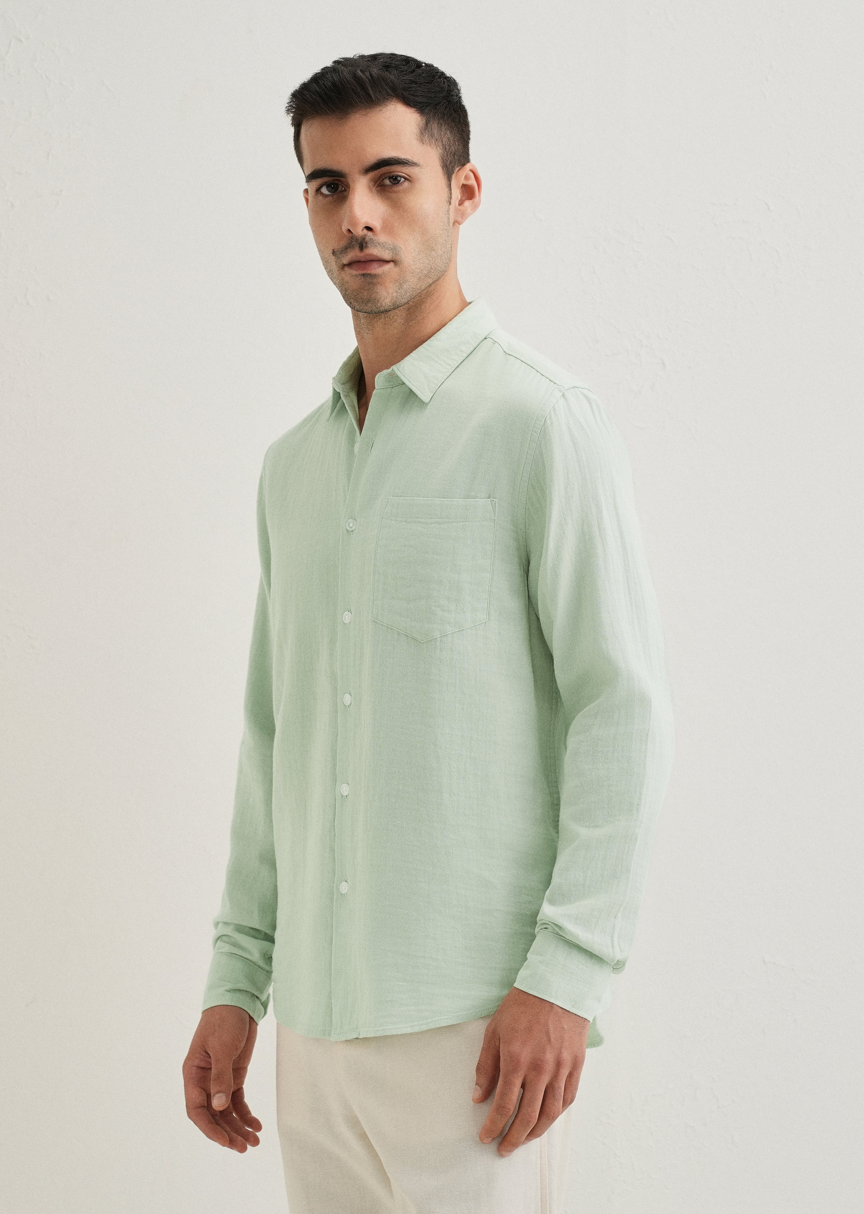 Sage Green Double Cloth Cotton Shirt