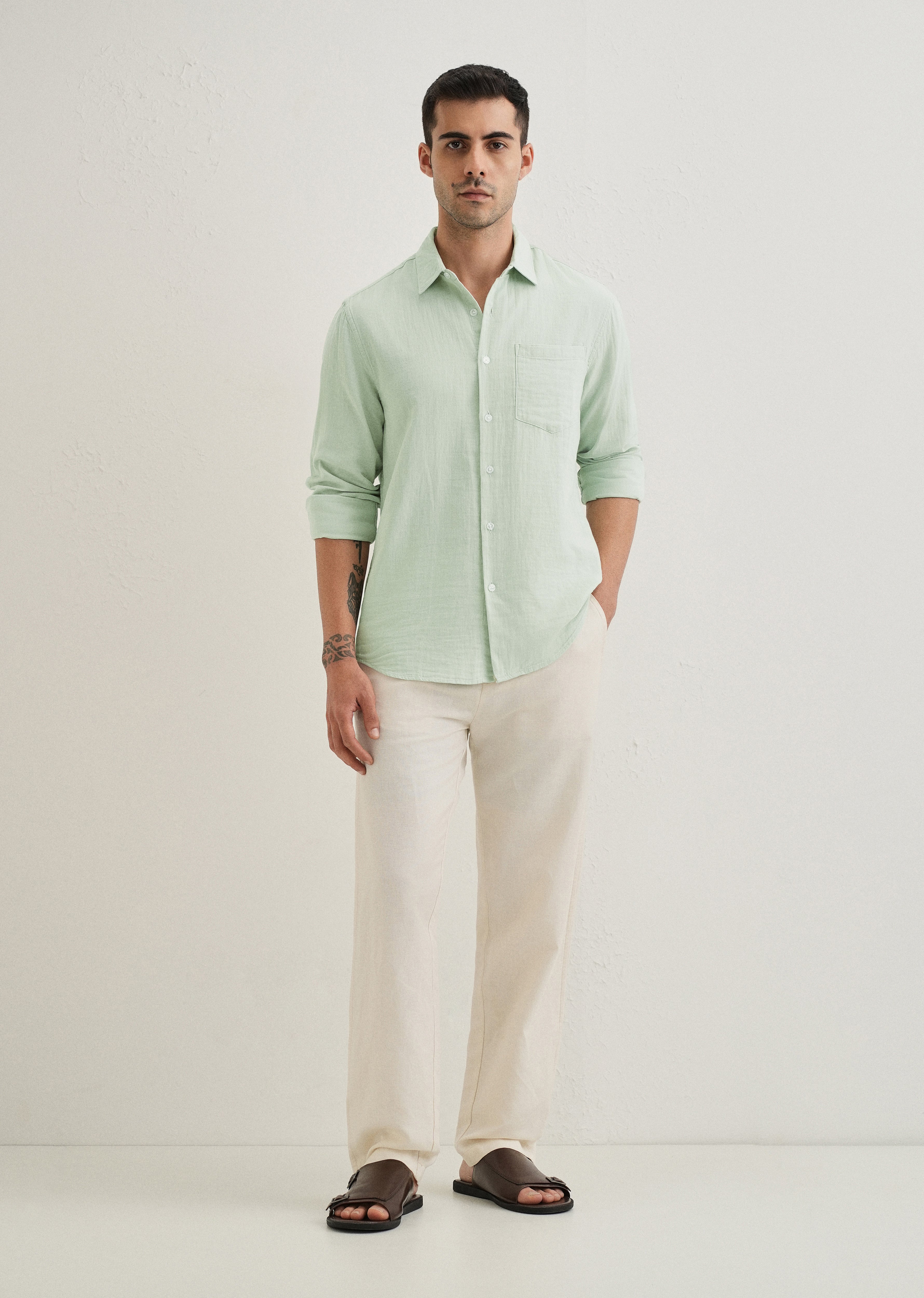 Sage Green Double Cloth Cotton Shirt