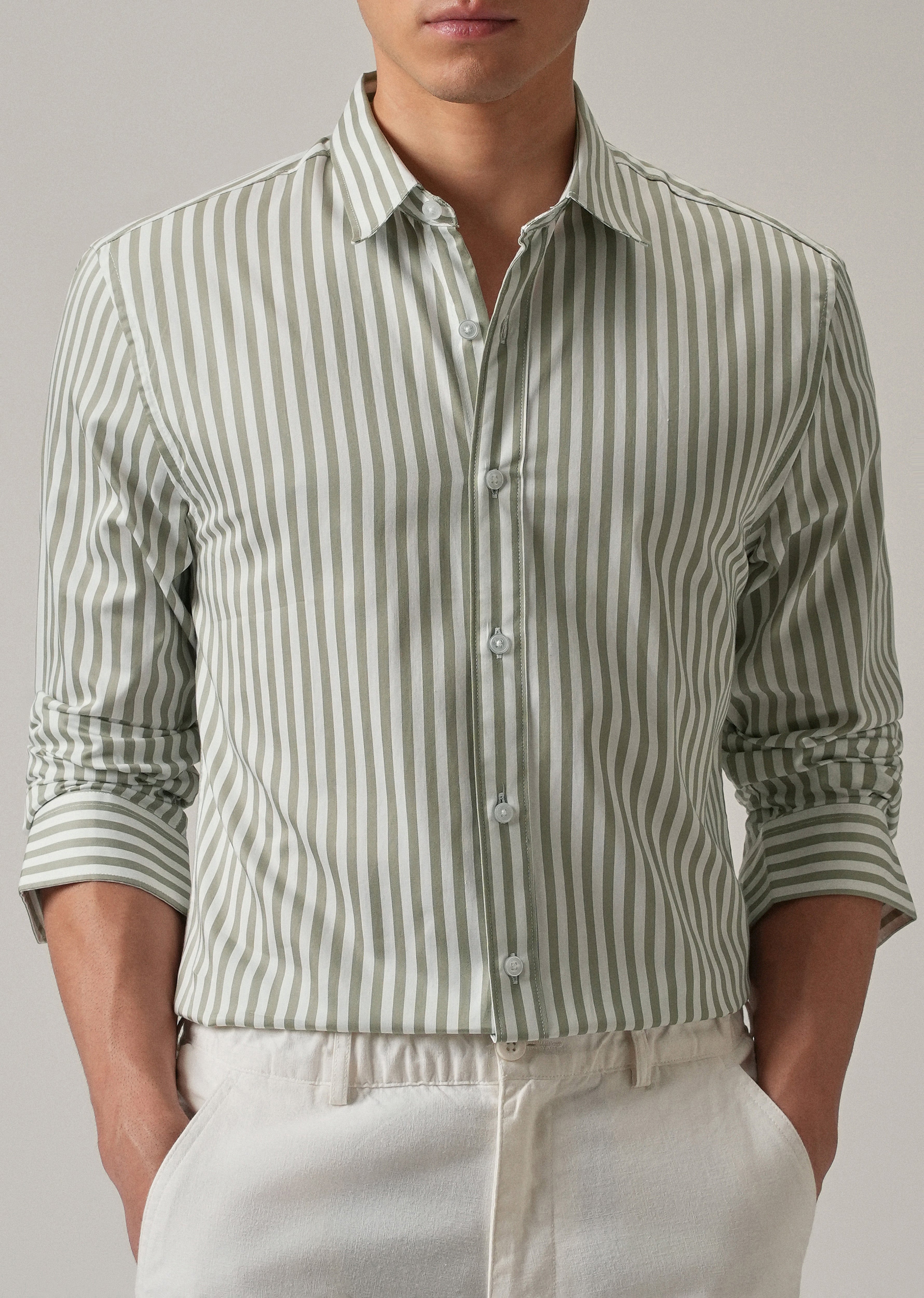 Sage Green Satin Pin Stripe Shirt