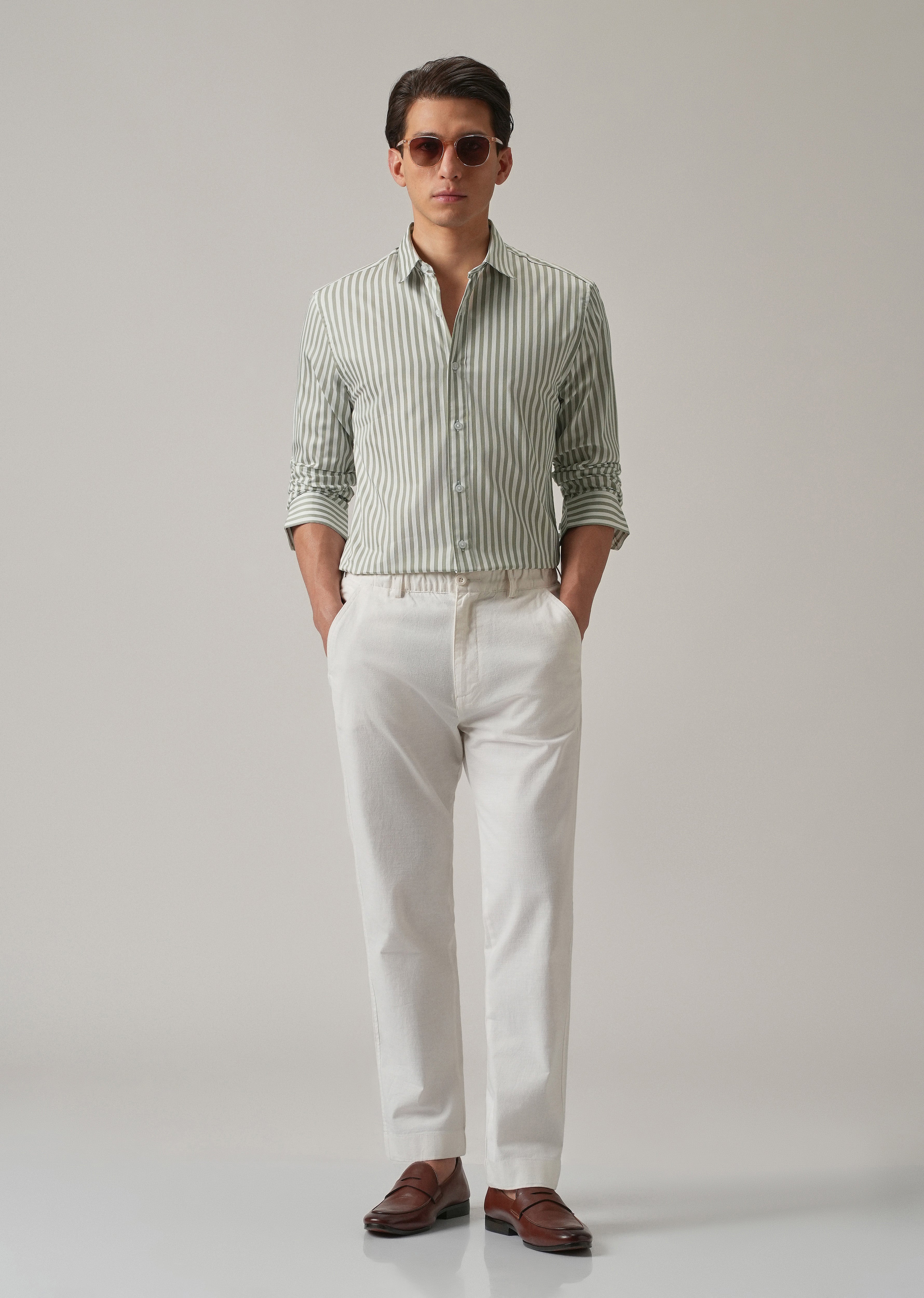 Sage Green Satin Pin Stripe Shirt