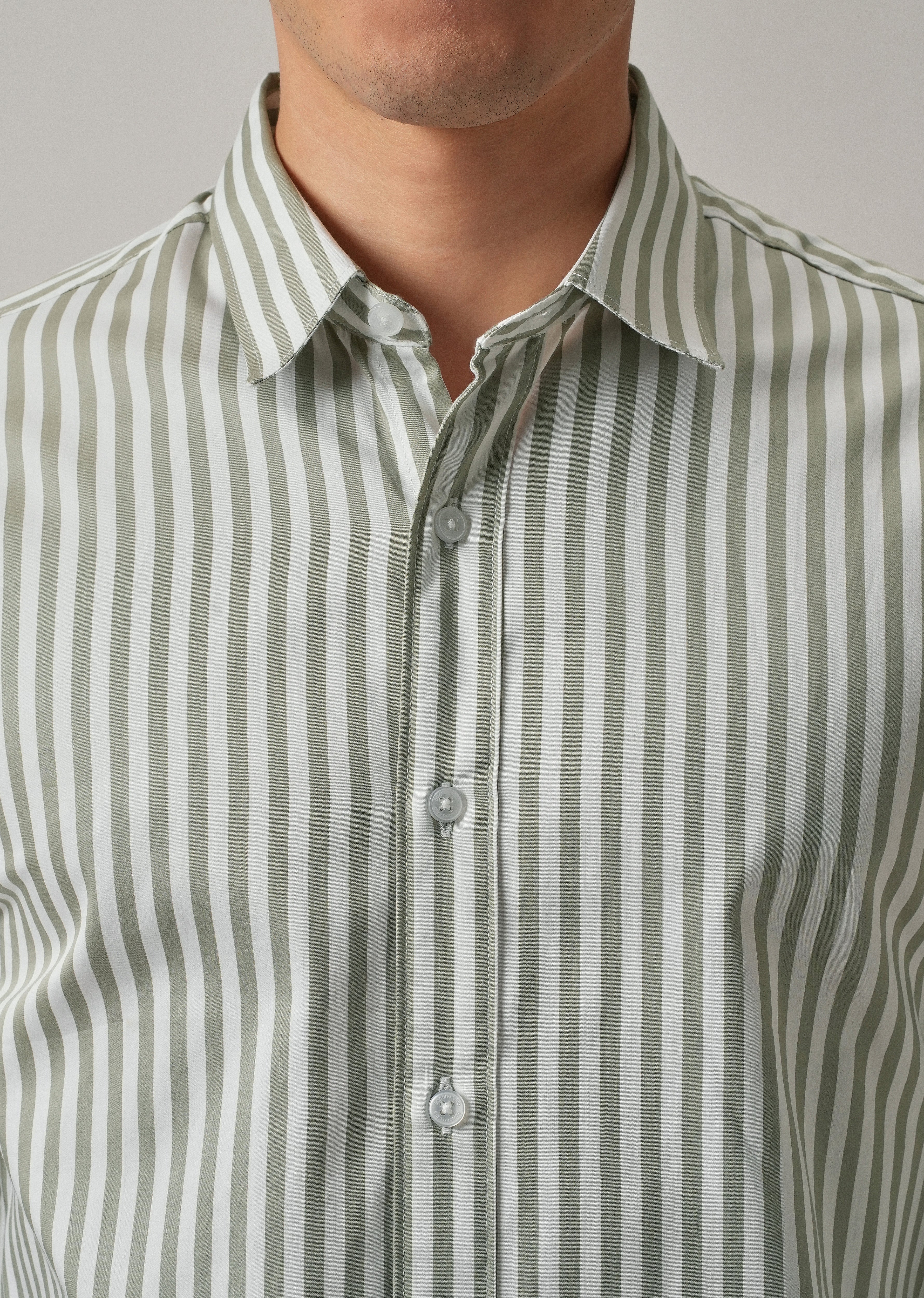 Sage Green Satin Pin Stripe Shirt