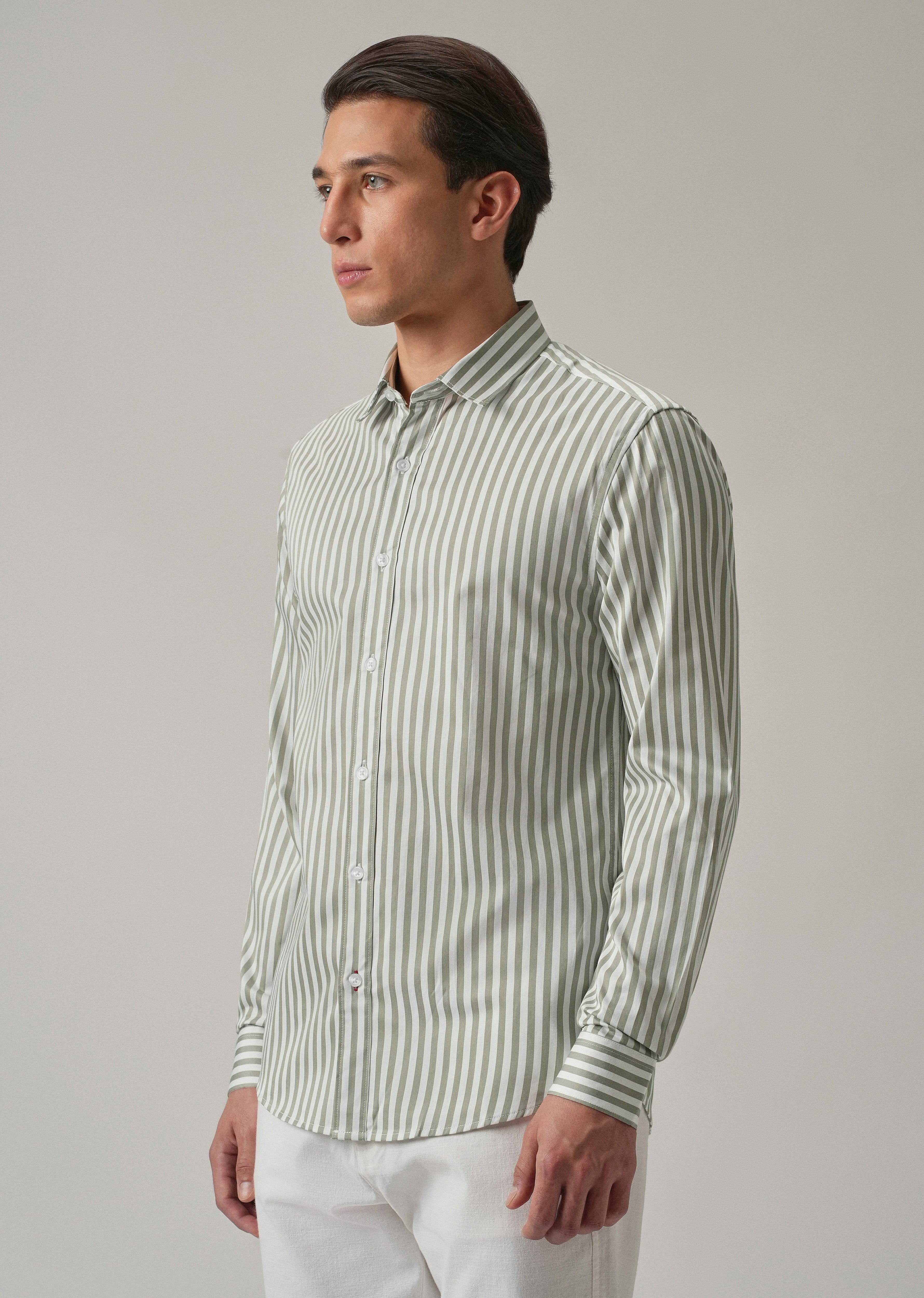 Sage Green Satin Pin Stripe Shirt