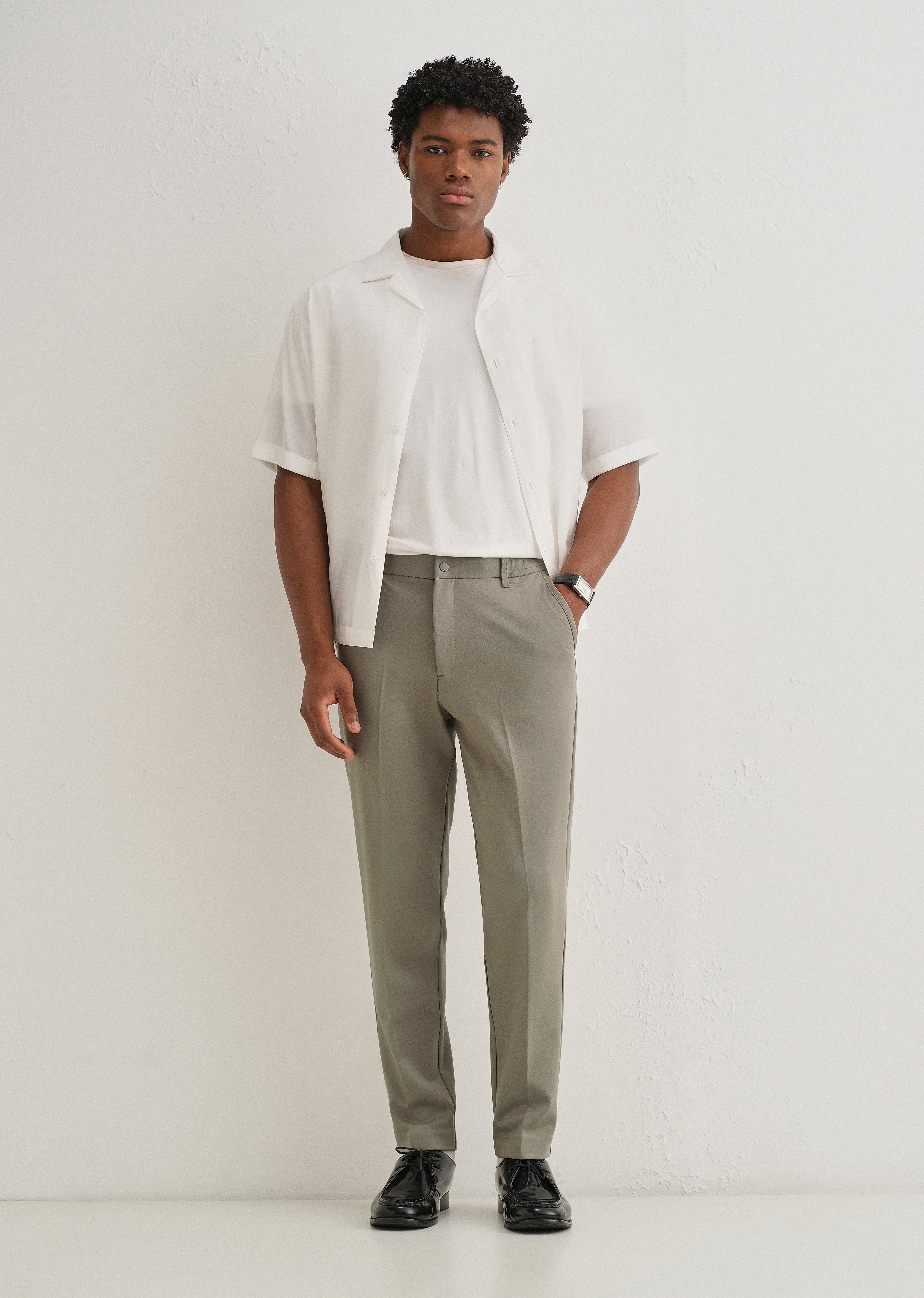 Sage Green Semi Elasticated Slim Fit Trouser