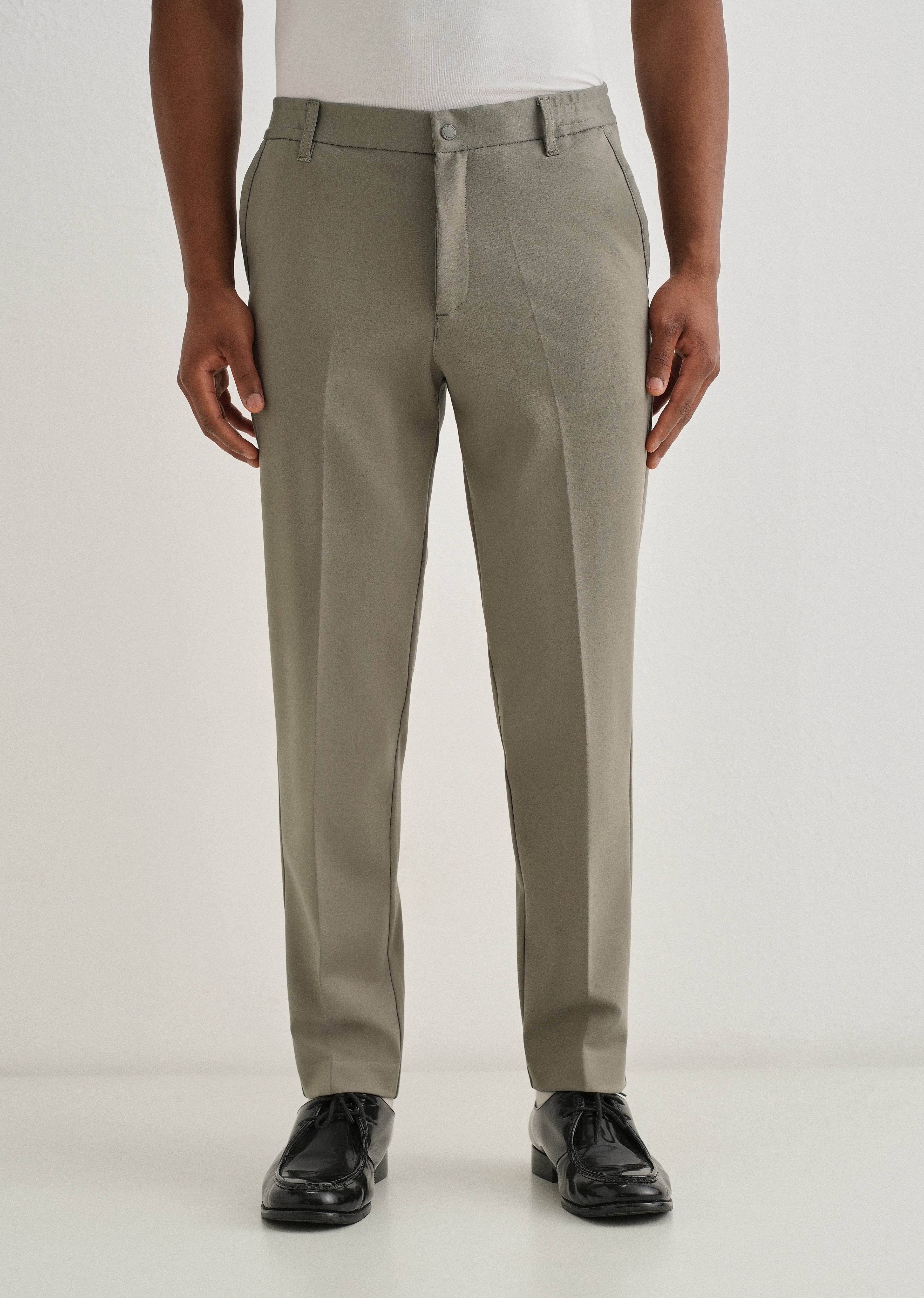 Sage Green Semi Elasticated Slim Fit Trouser