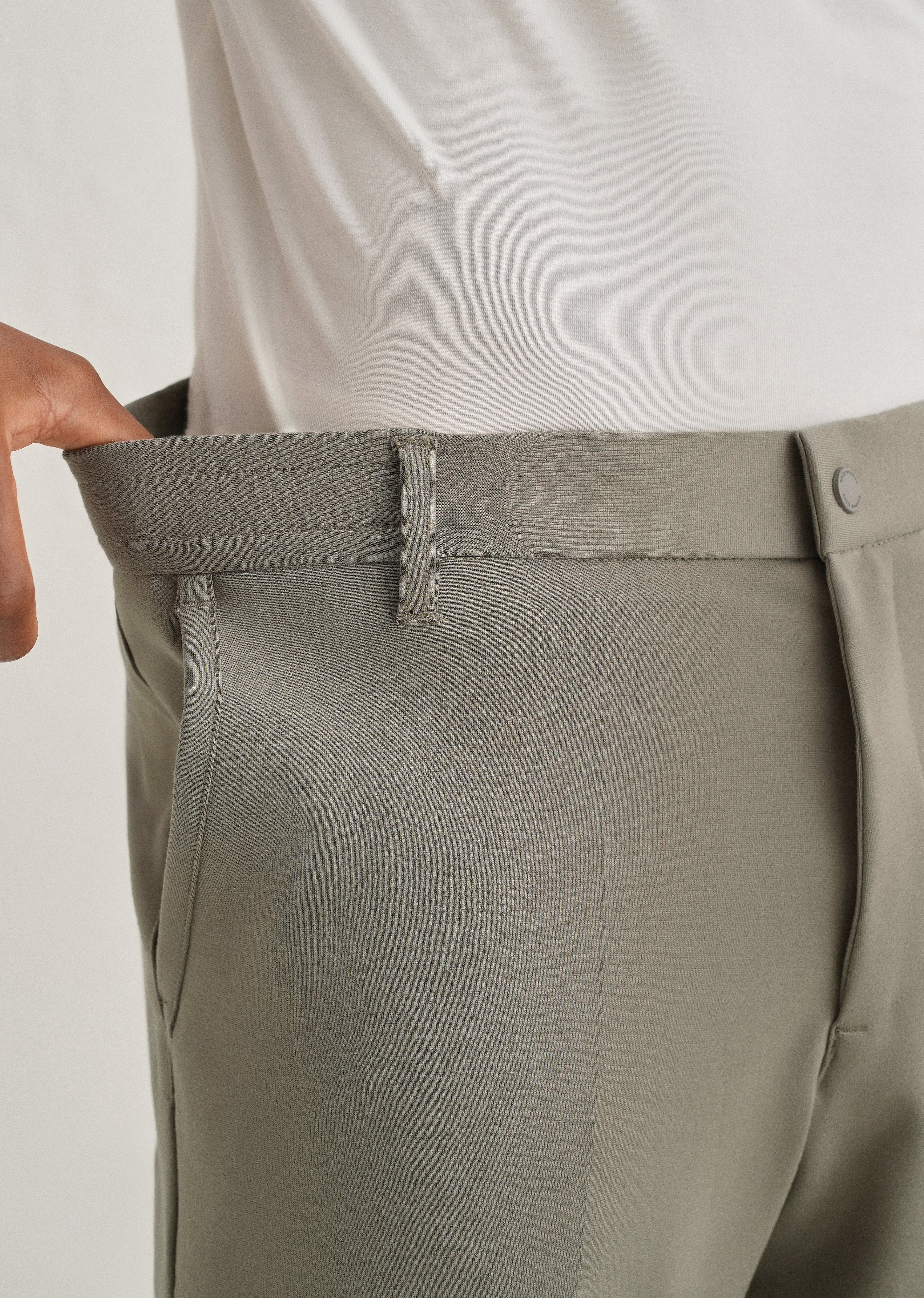 Sage Green Semi Elasticated Slim Fit Trouser