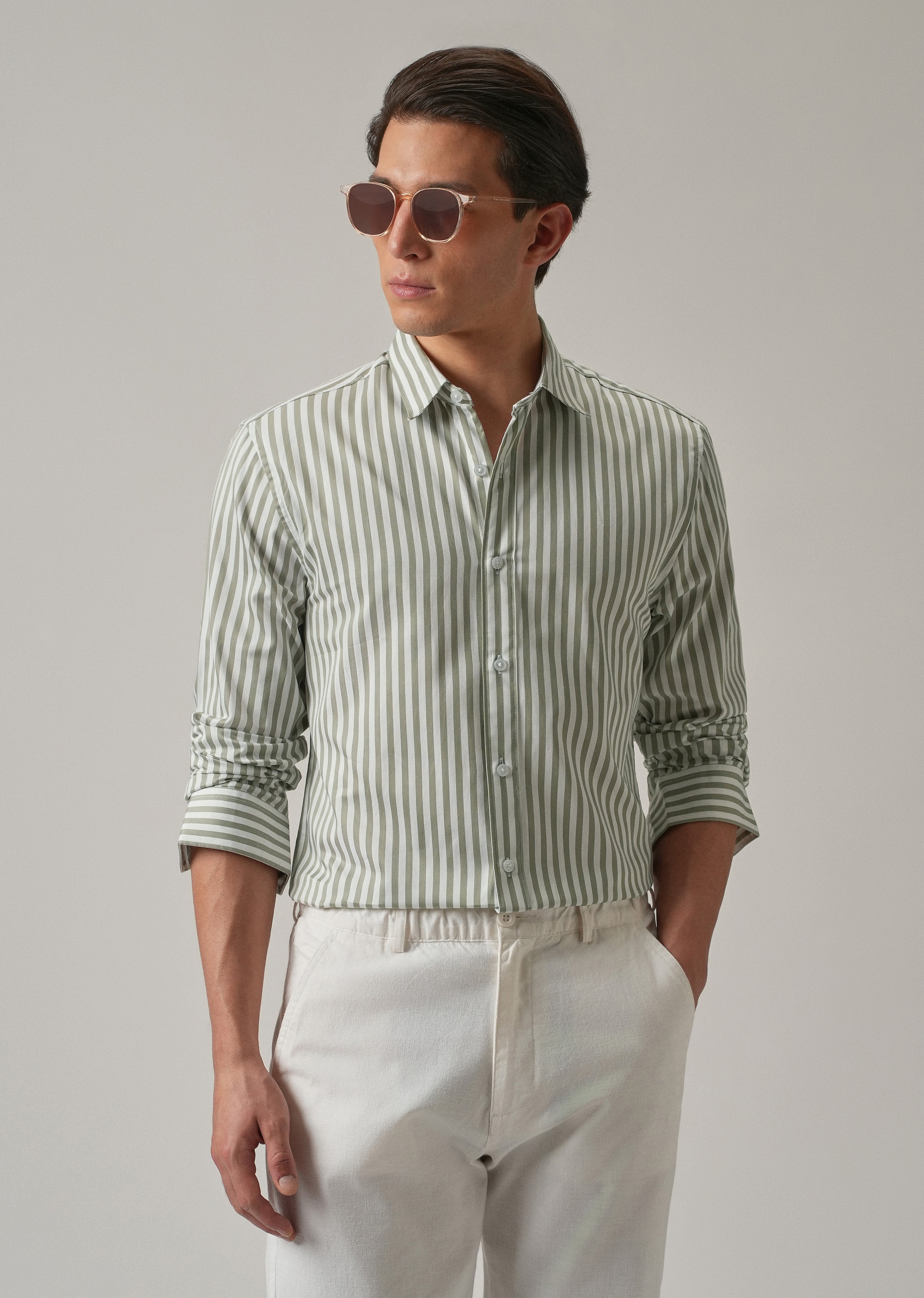 Sage Green Satin Pin Stripe Shirt