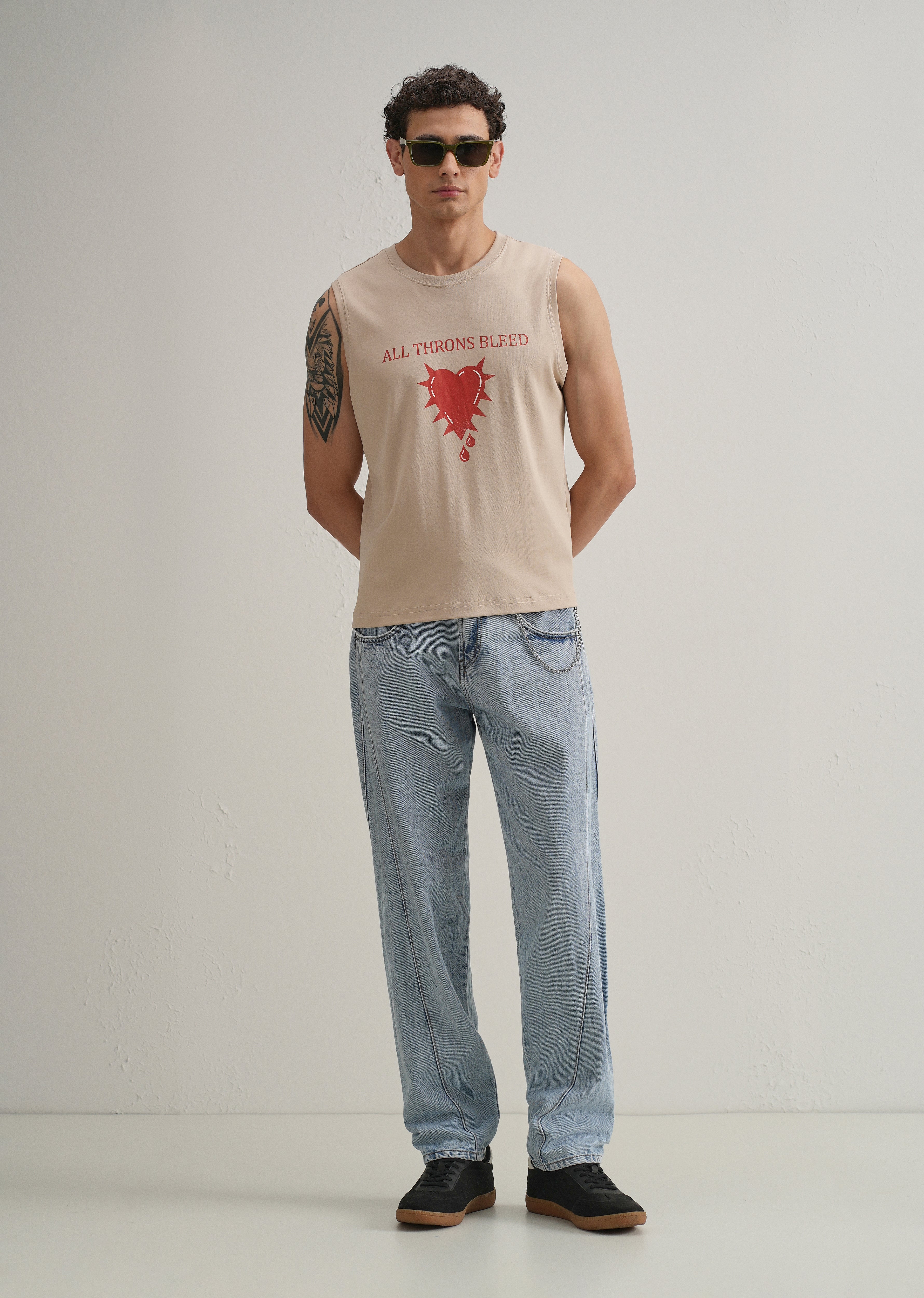 Sand Beige Printed Tank