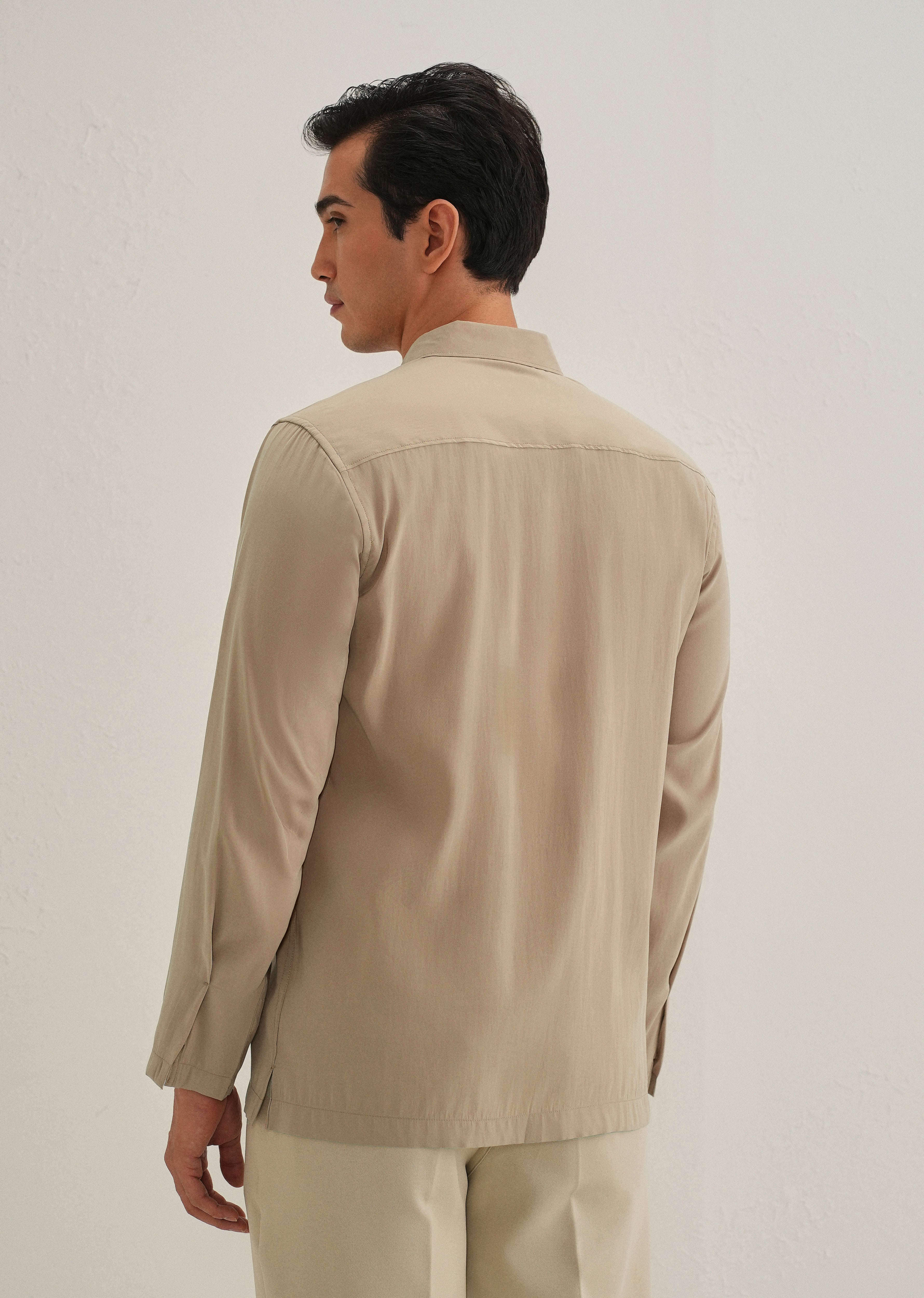 Sand Brown Loop Button-Down Plain Shirt