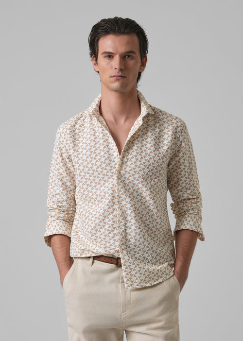 Sand Brown Self Pattern Shirt
