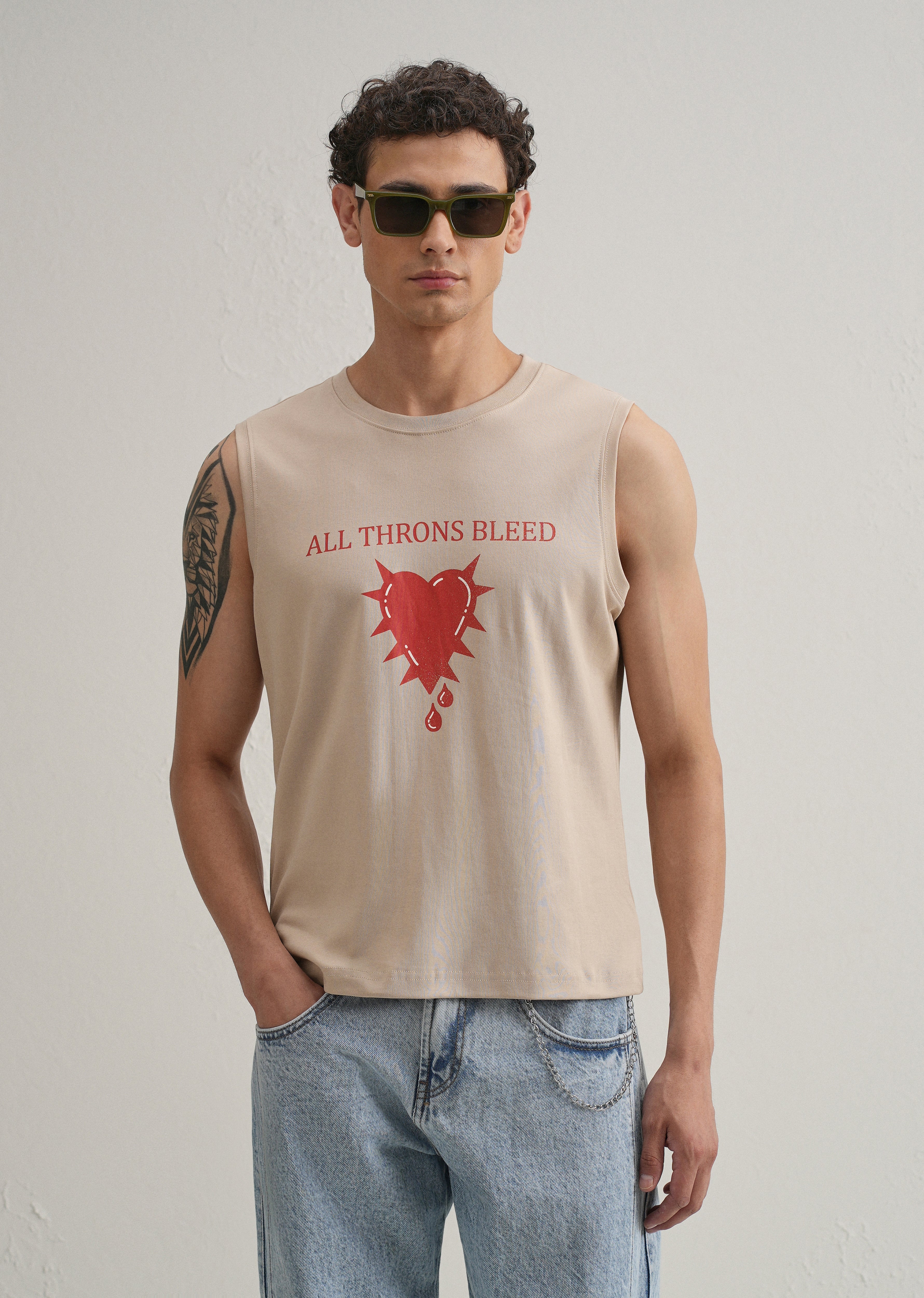 Sand Beige Printed Tank