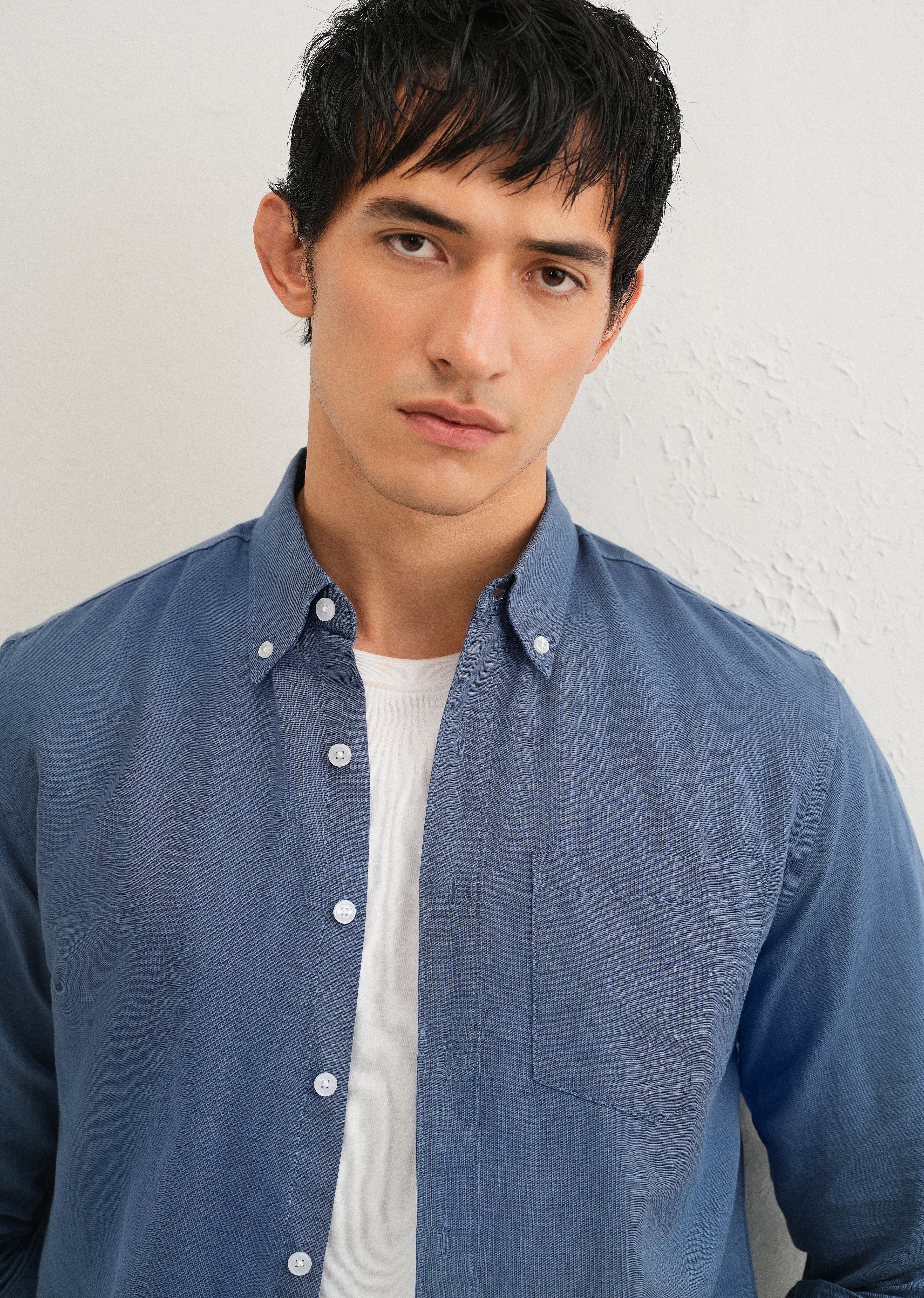 Sapphire Blue Cotton Linen Shirt