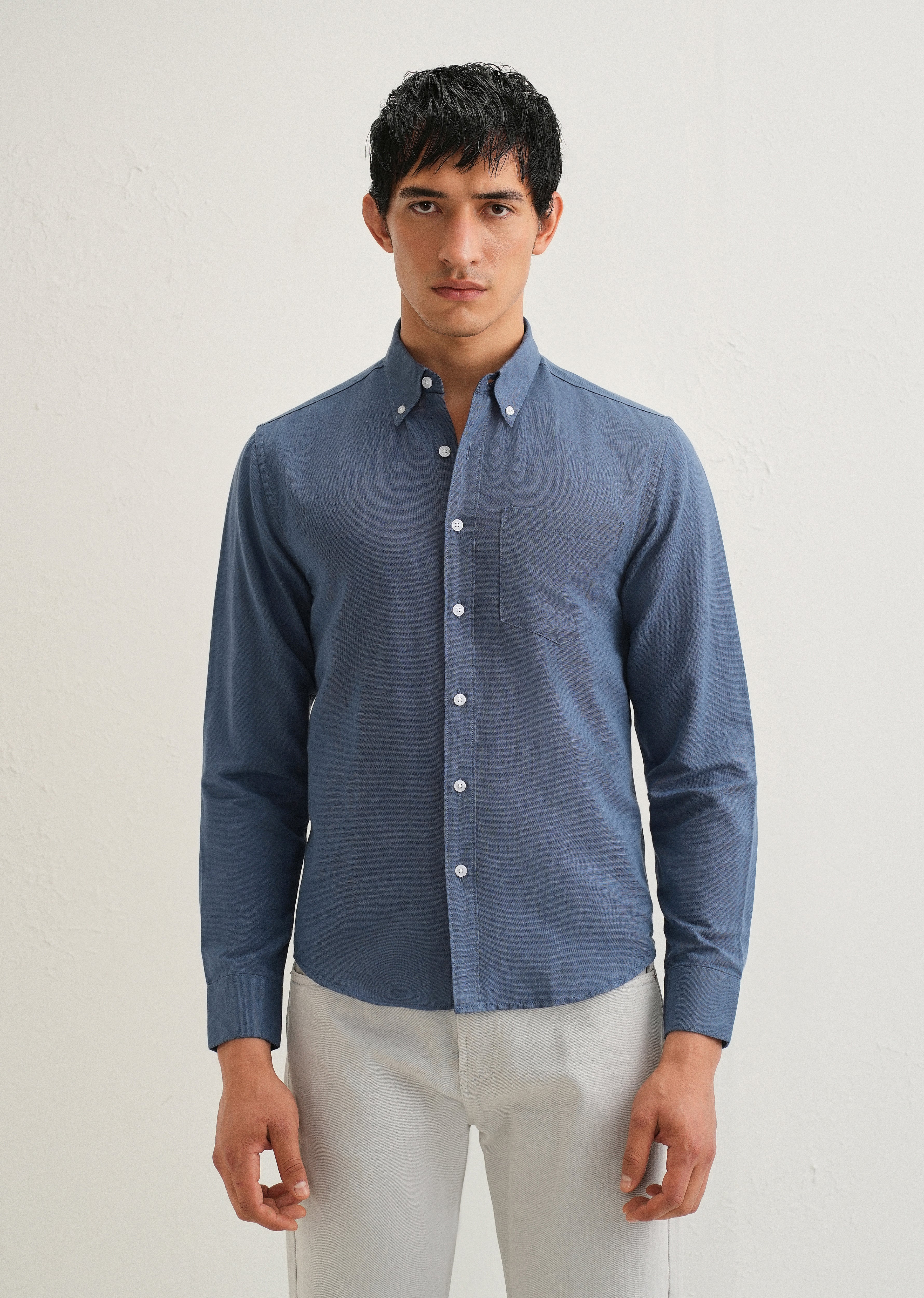 Sapphire Blue Cotton Linen Shirt