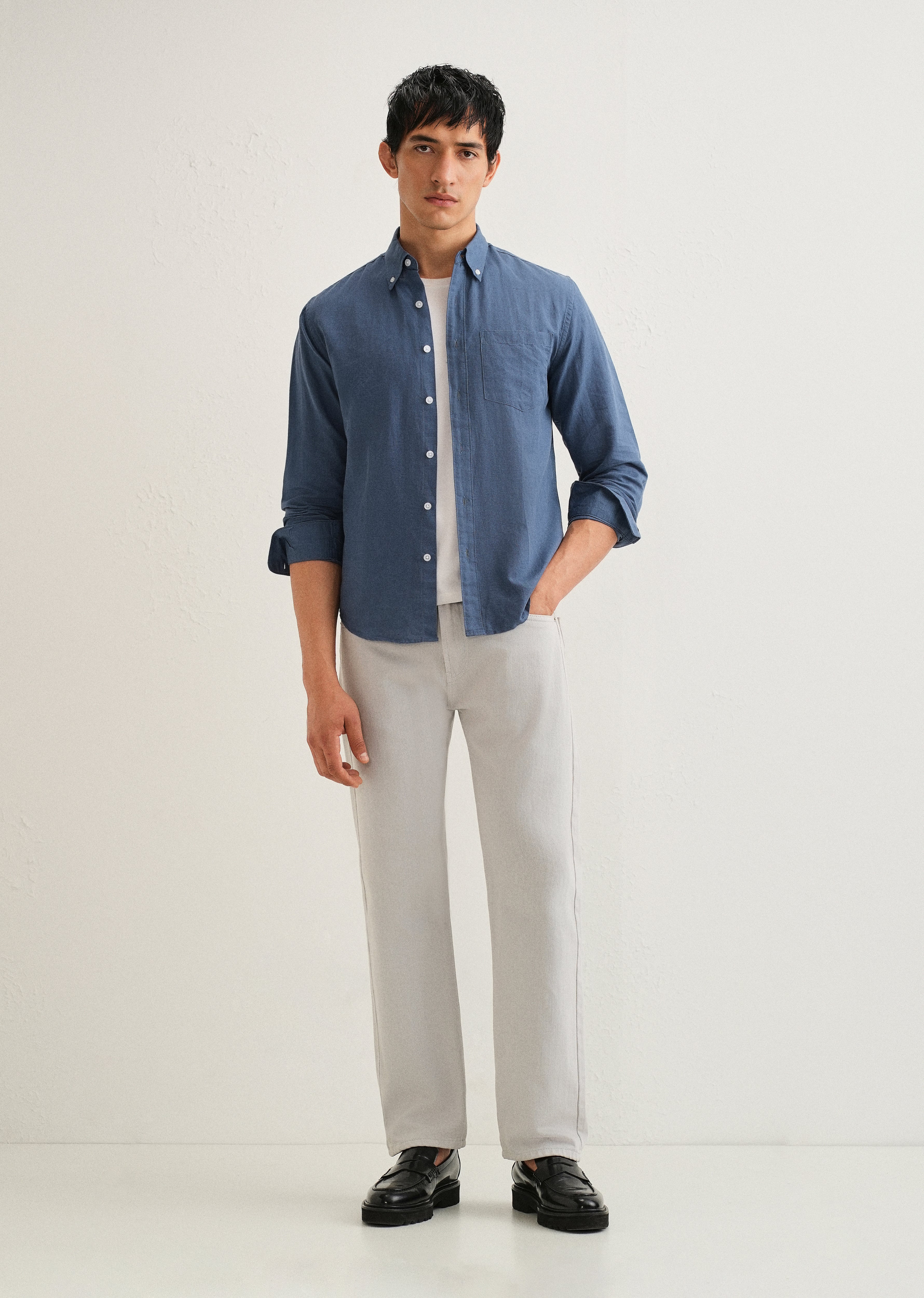 Sapphire Blue Cotton Linen Shirt