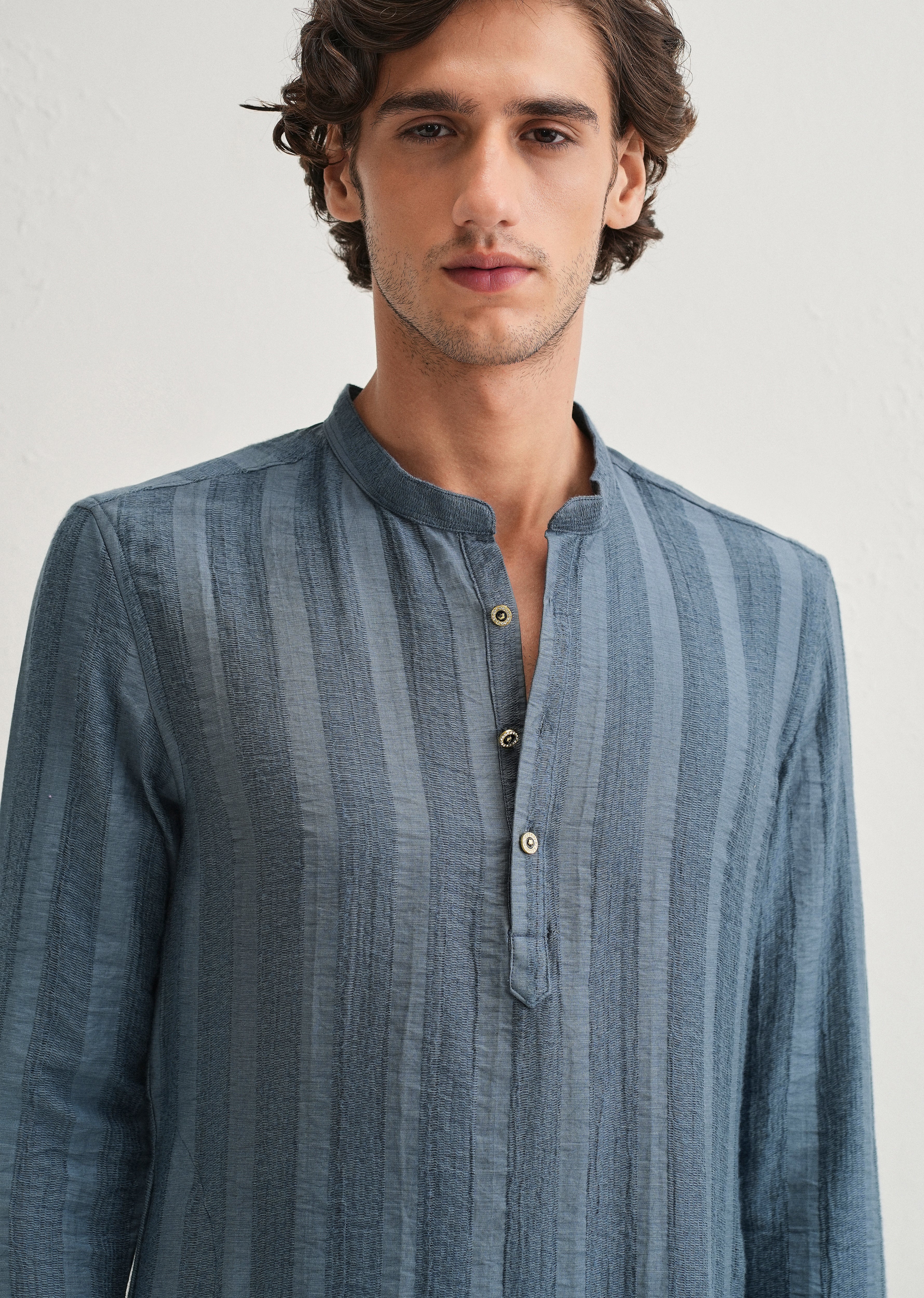 Sapphire Blue Textured Vertical Stripe Kurta