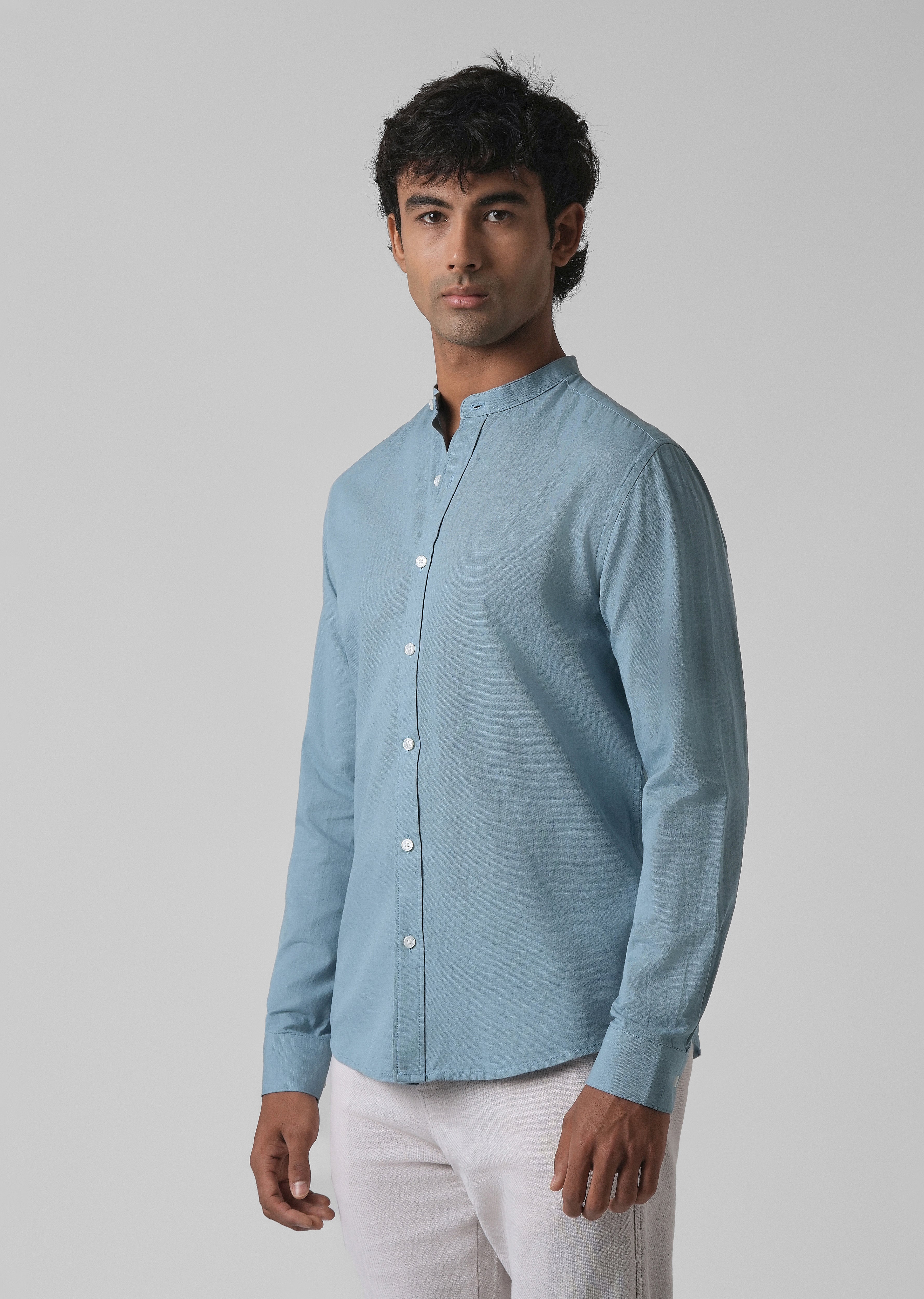 Scuba Blue Cotton Linen Shirt