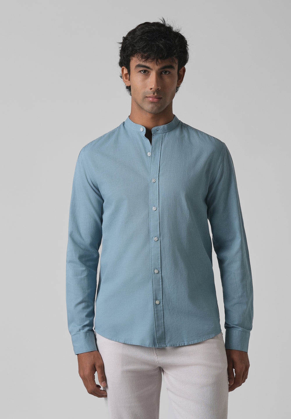 Scuba Blue Cotton Linen Shirt