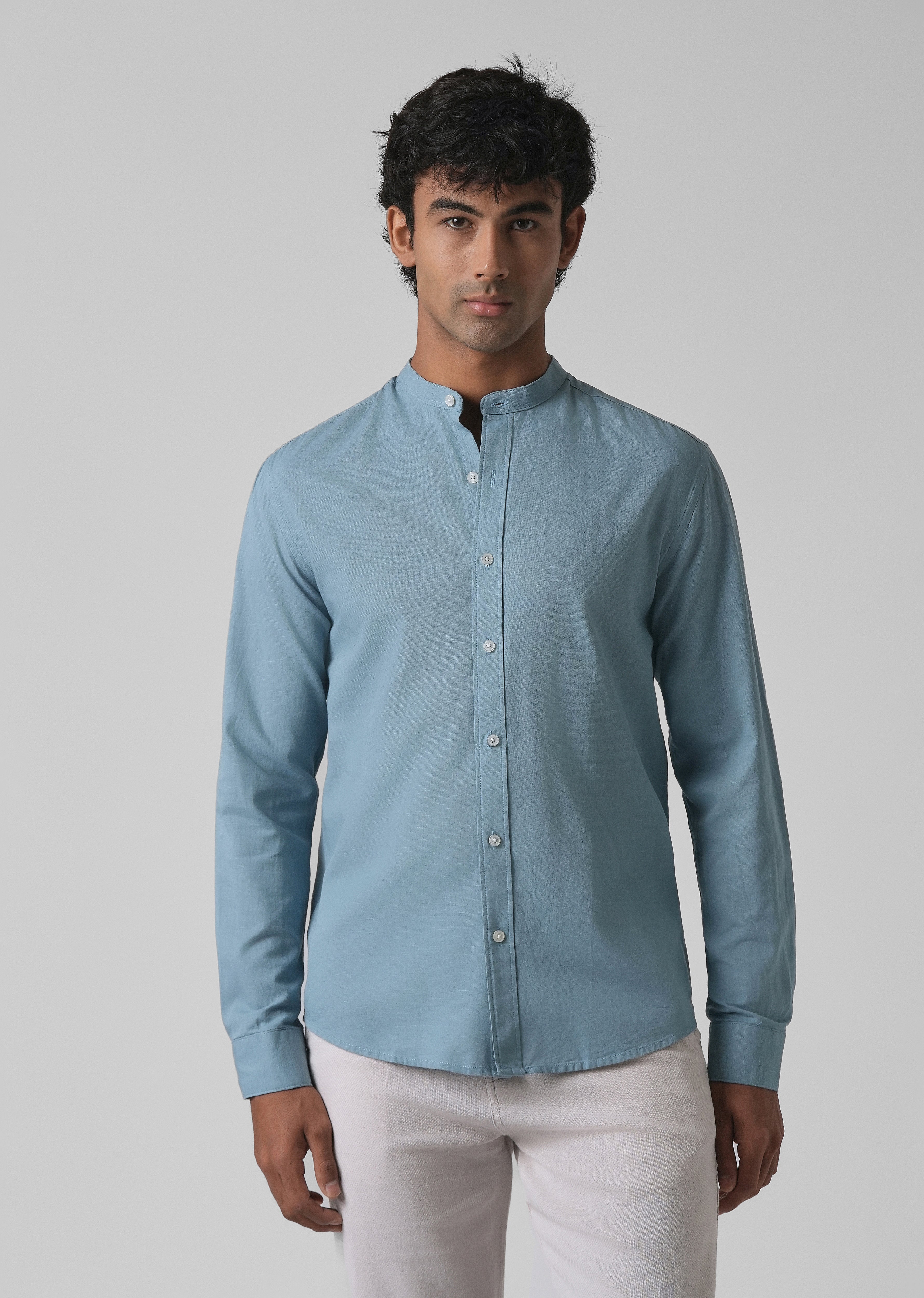 Scuba Blue Cotton Linen Shirt
