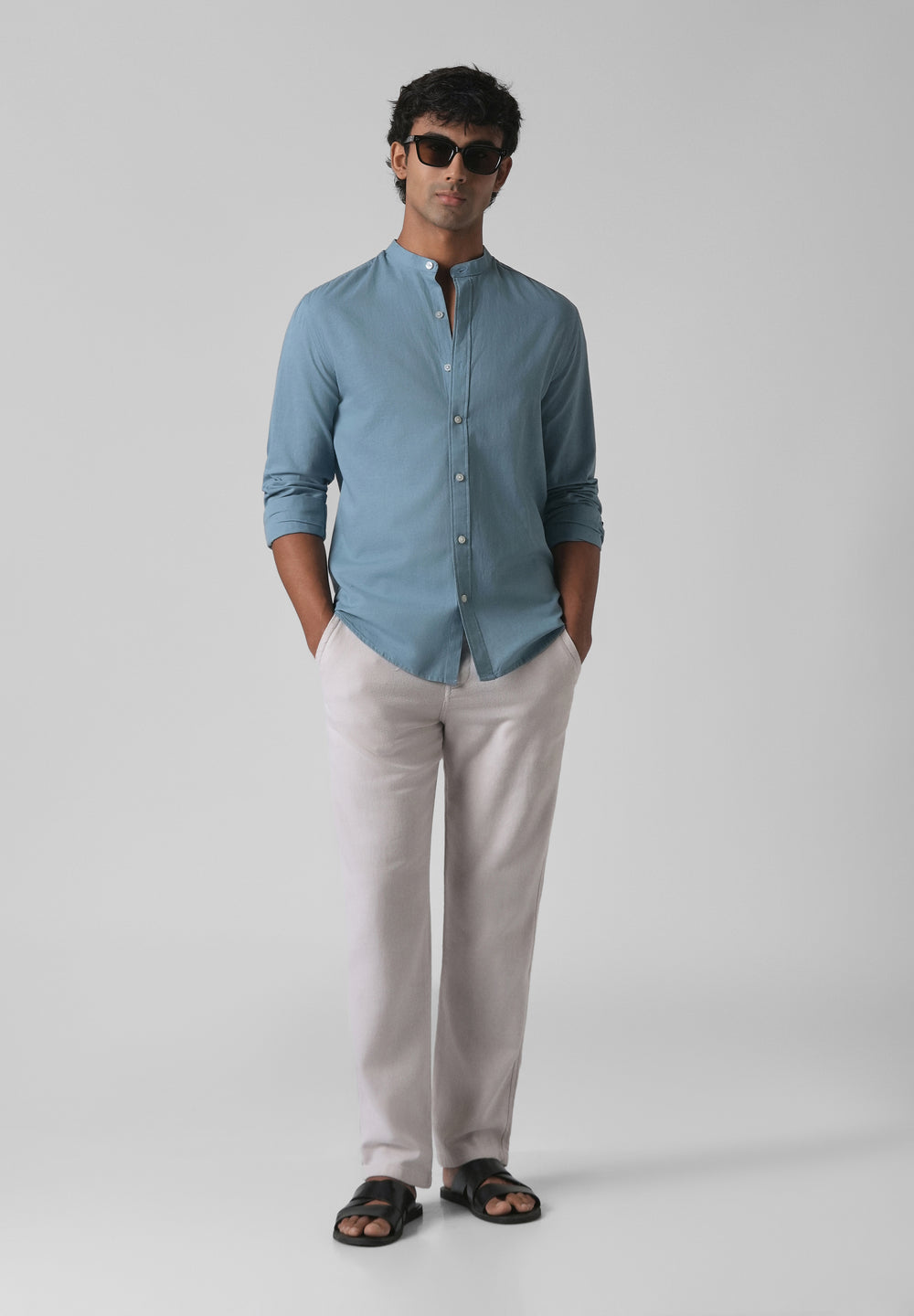Scuba Blue Cotton Linen Shirt
