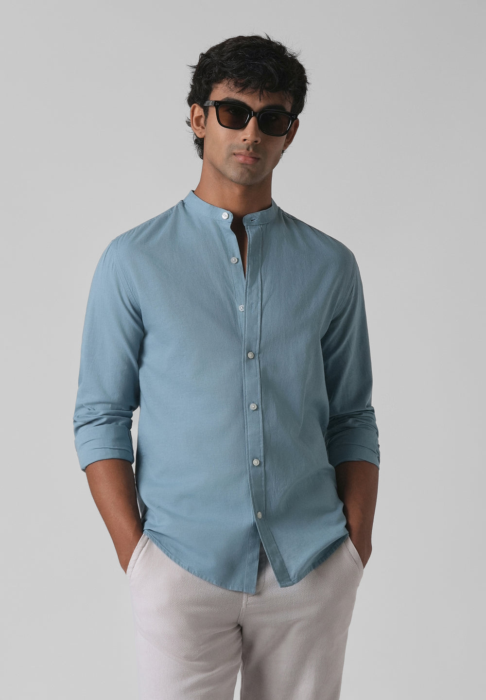 Scuba Blue Cotton Linen Shirt