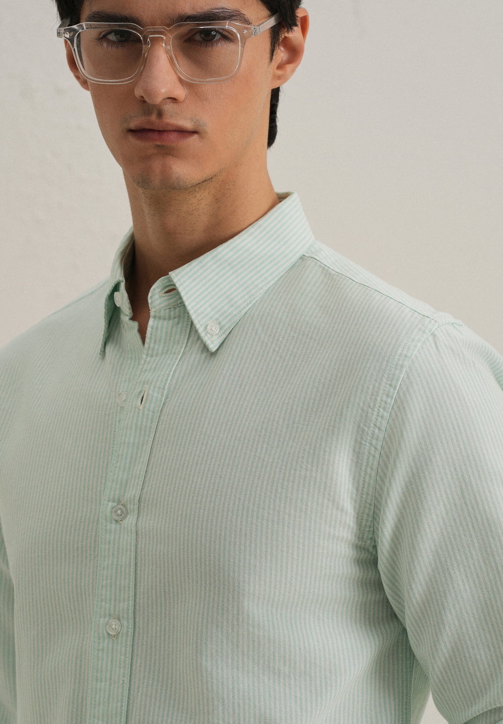 Sea Green Vertical Striped Cotton Shirt