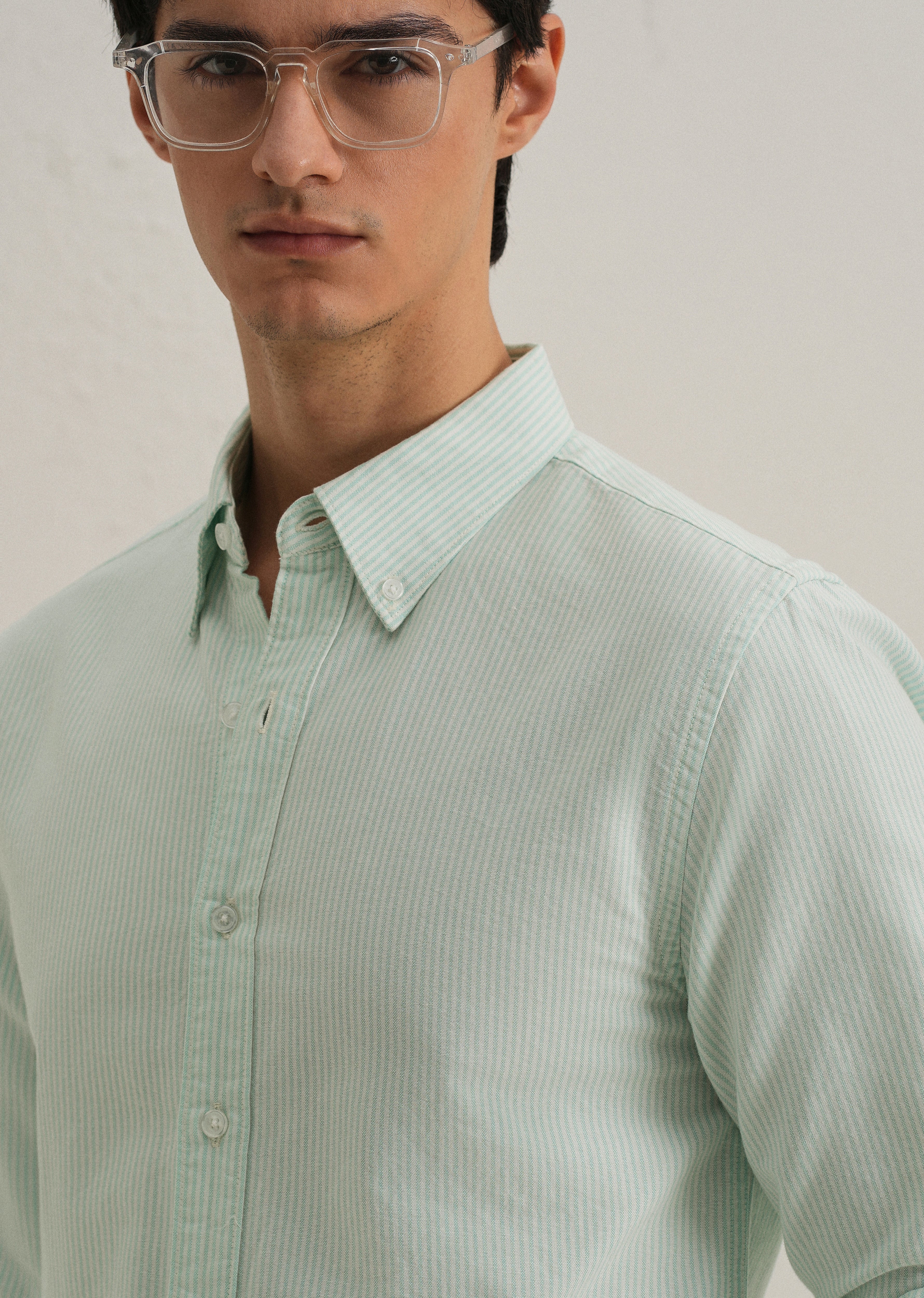 Sea Green Vertical Striped Cotton Shirt