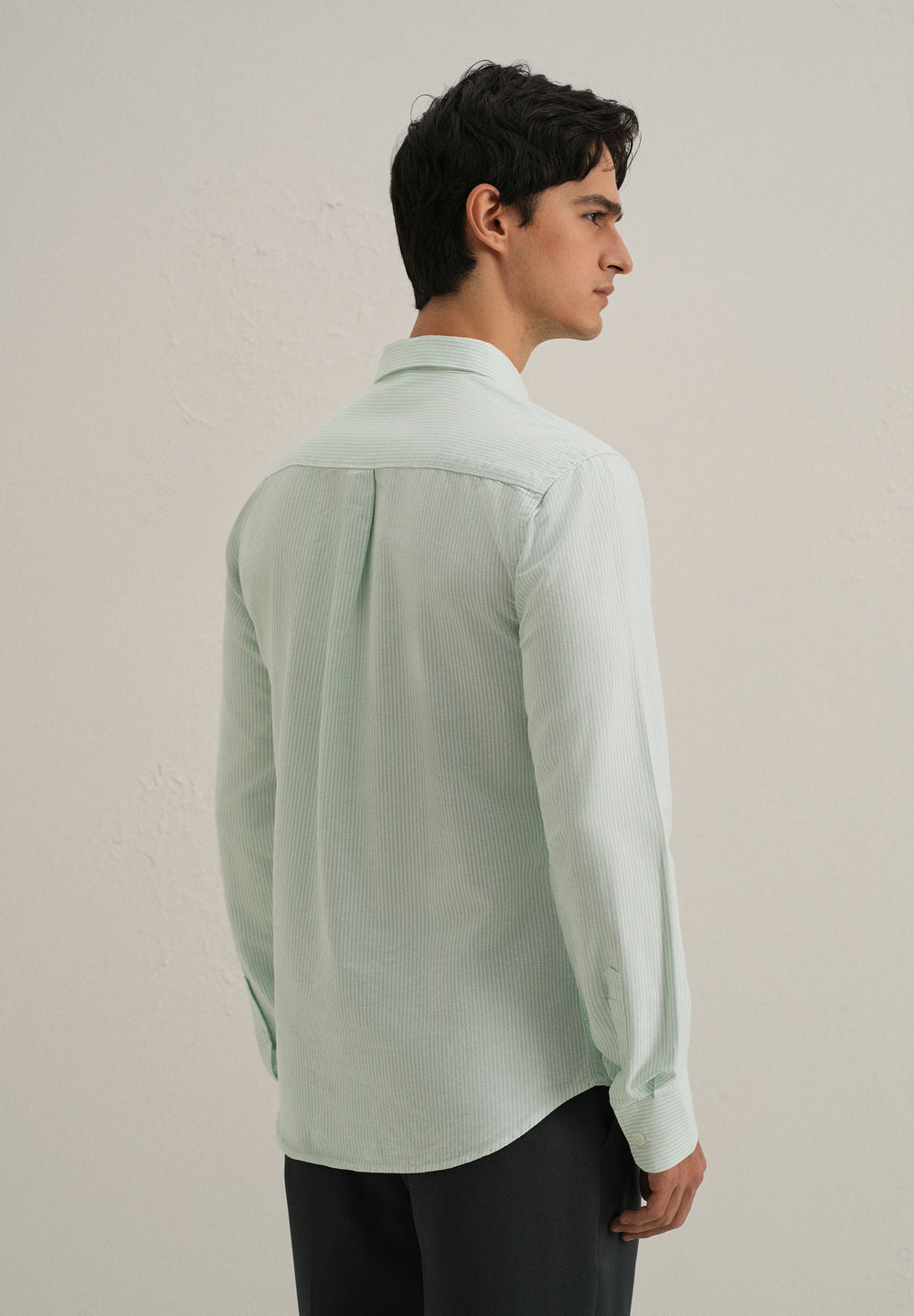Sea Green Vertical Striped Cotton Shirt