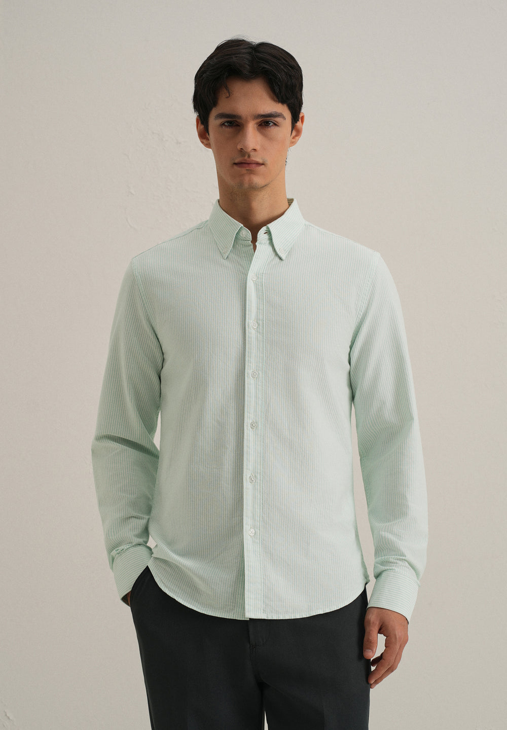 Sea Green Vertical Striped Cotton Shirt