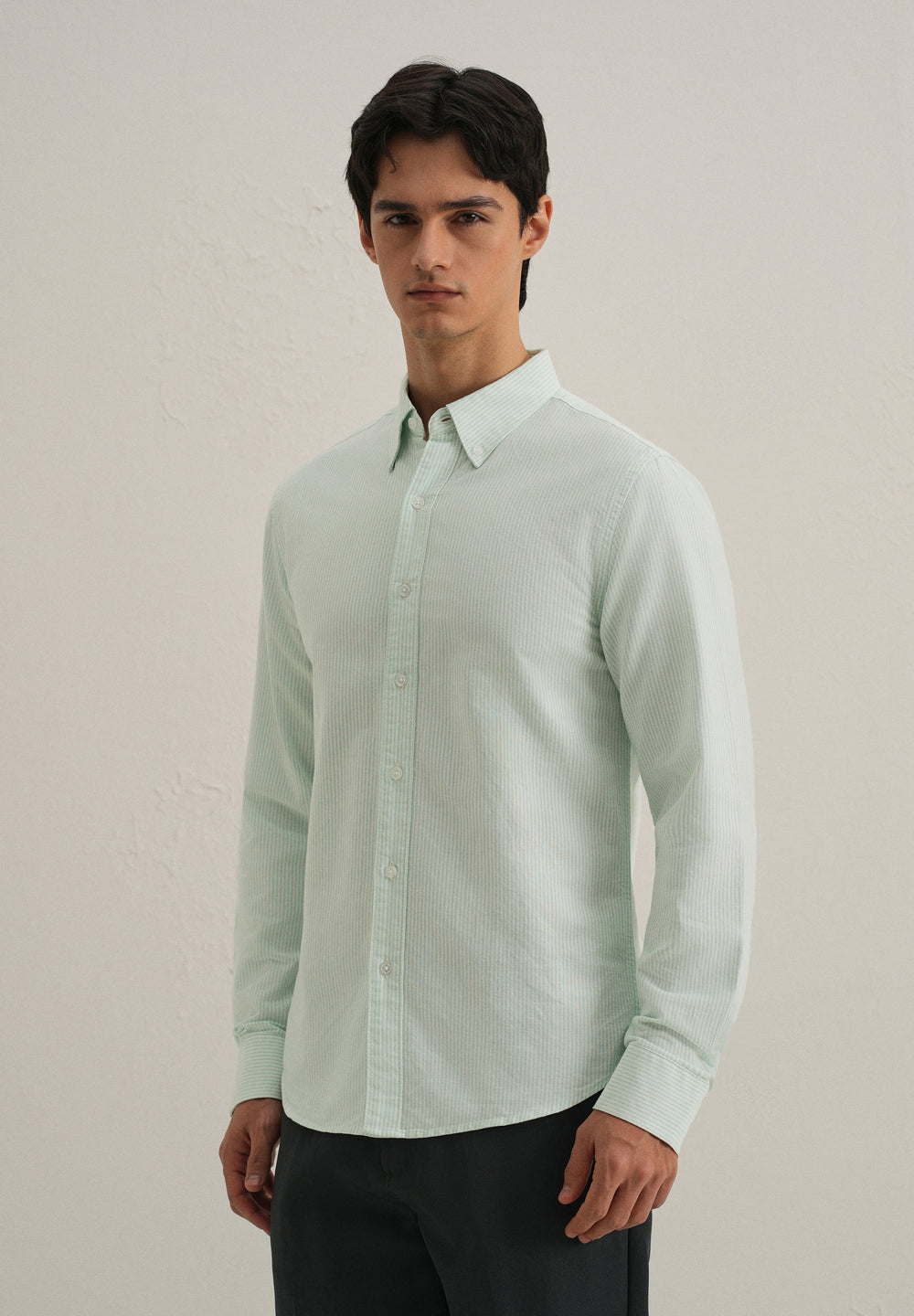 Sea Green Vertical Striped Cotton Shirt