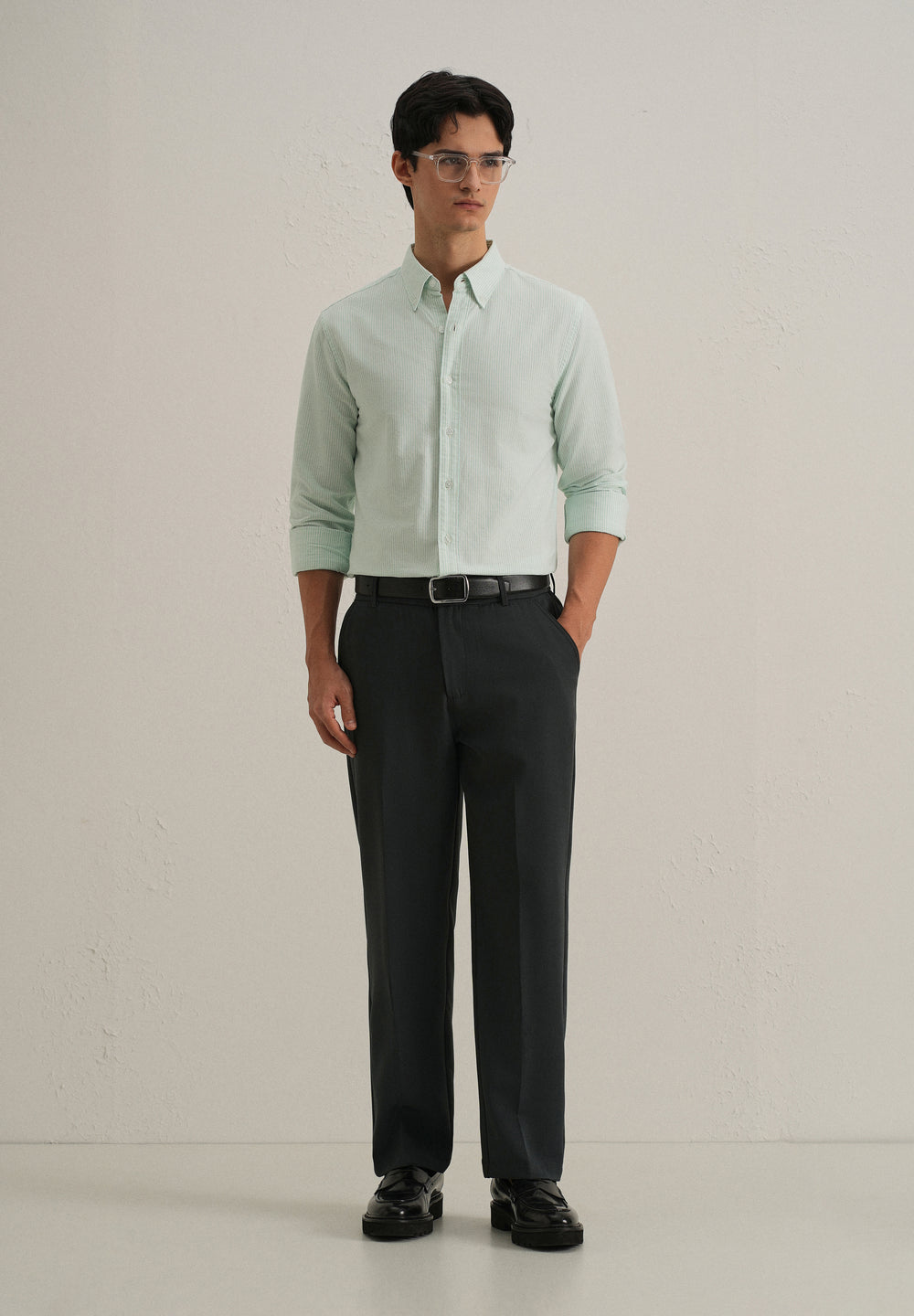 Sea Green Vertical Striped Cotton Shirt