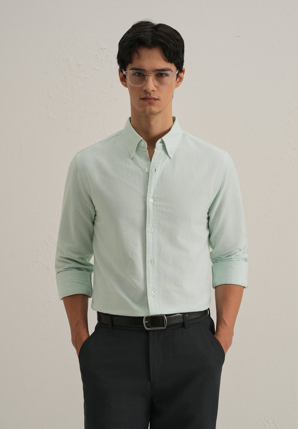 Sea Green Vertical Striped Cotton Shirt