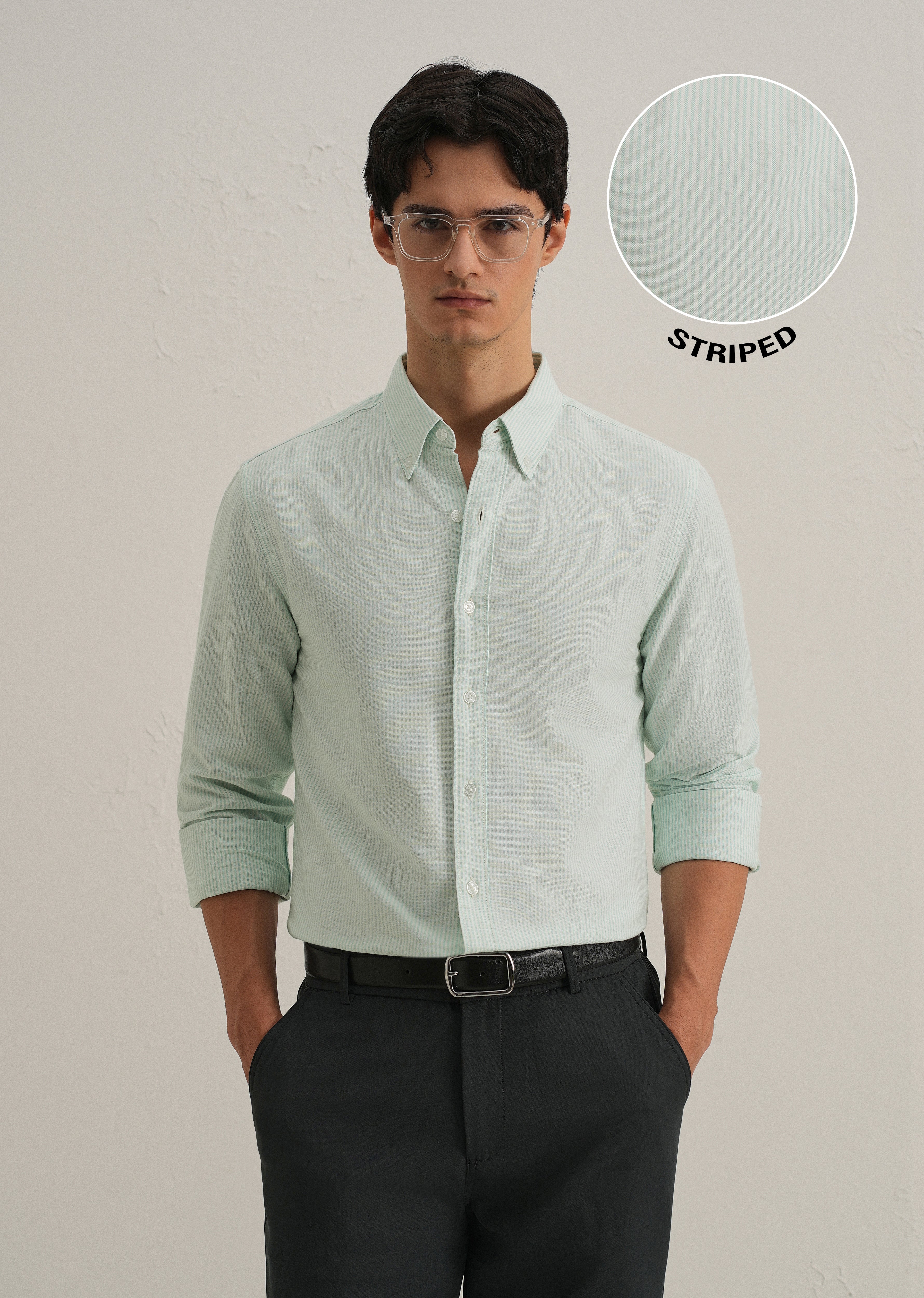 Sea Green Vertical Striped Cotton Shirt