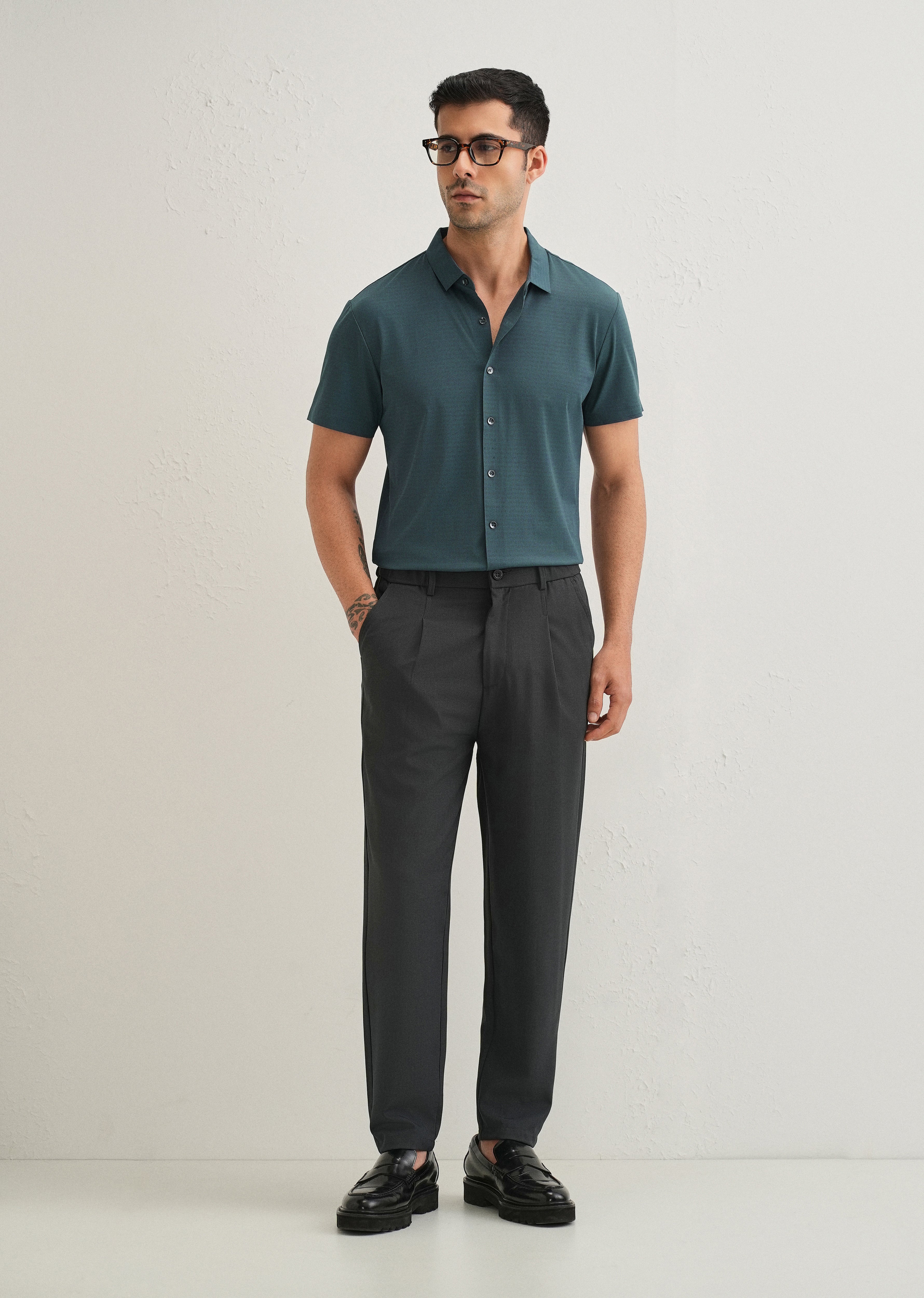 Self Pattern Cyan Stitchless Shirt