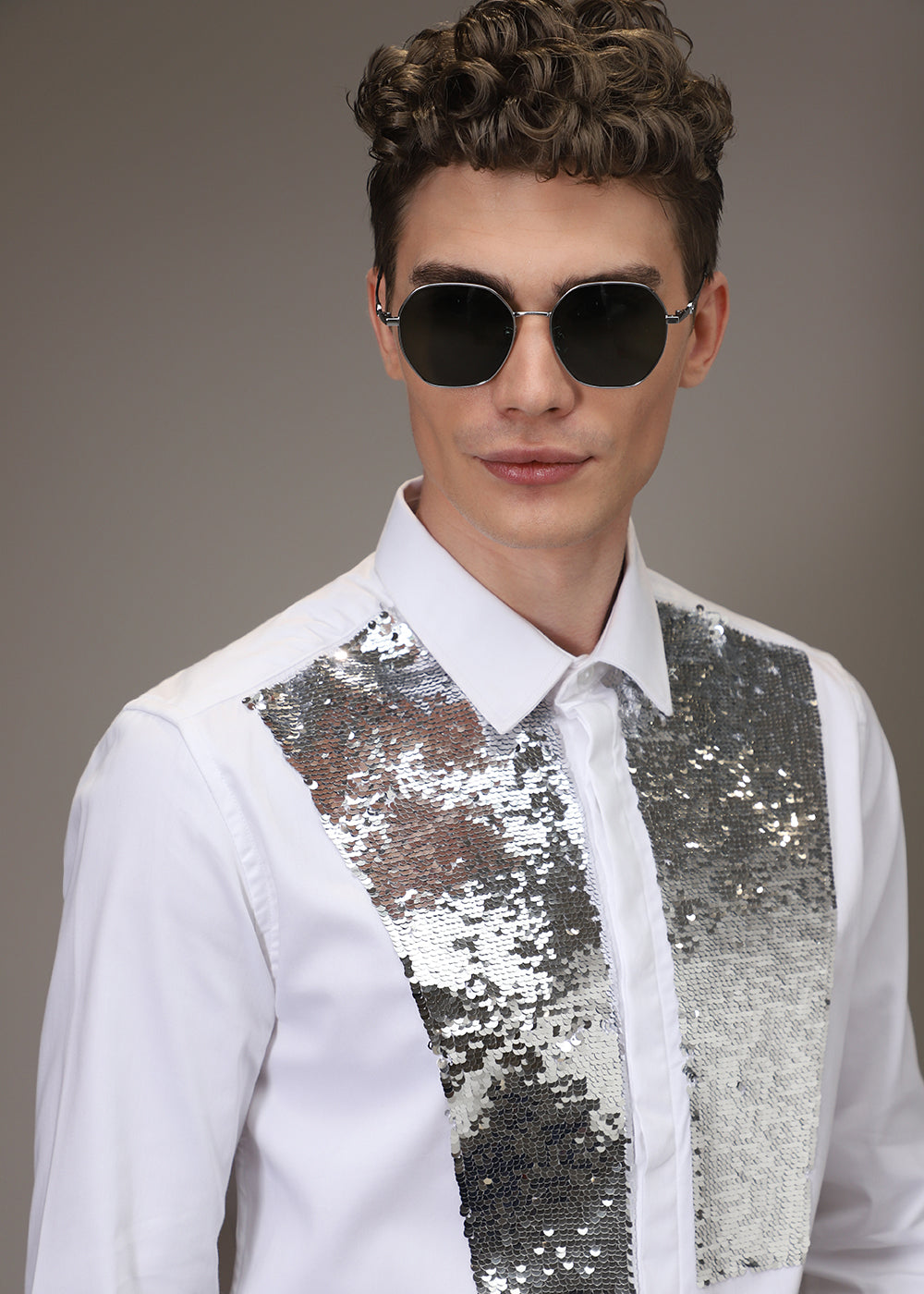 Sequence debonair designer white shirt