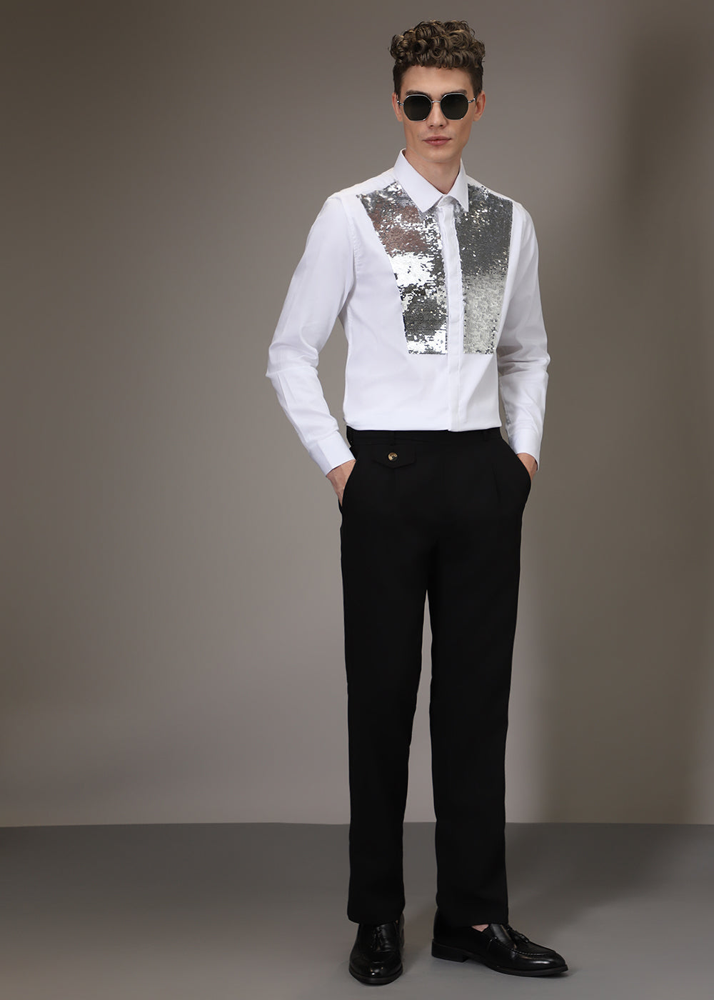 Sequence debonair designer white shirt