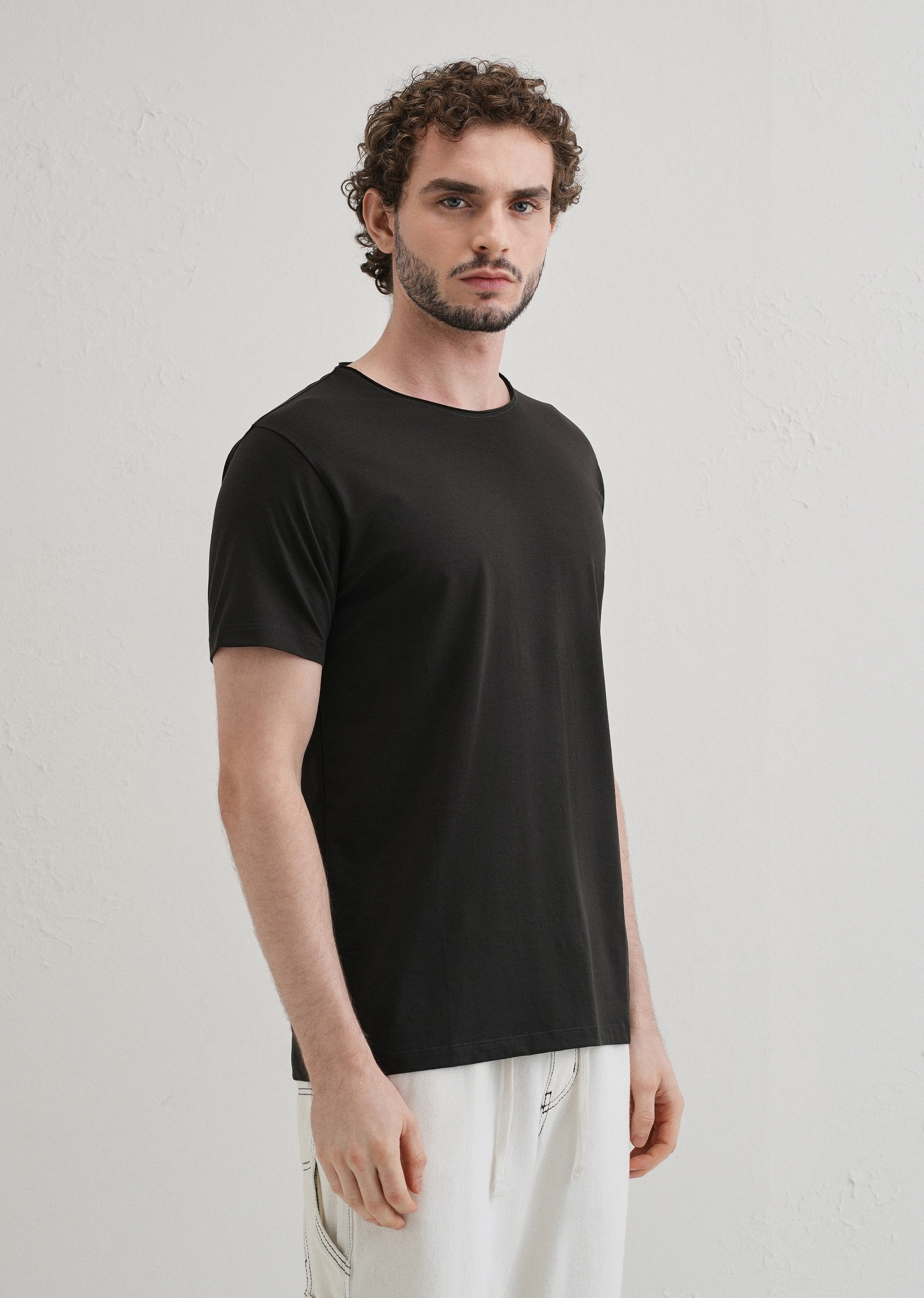 Shadow Gray Plain Crew neck T-shirt