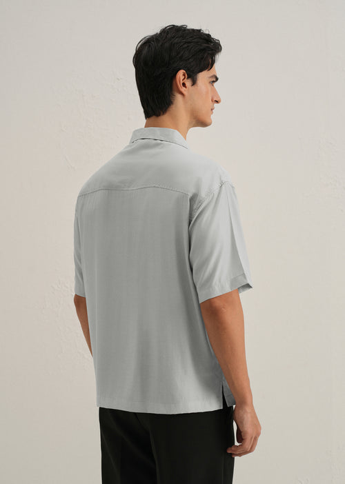Shadow Grey Plain Sheen Cuban Collar Shirt
