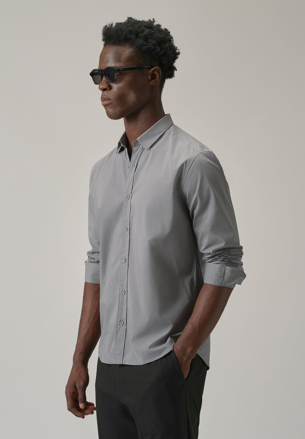 Shale Grey Plain Blended Cotton Shirt