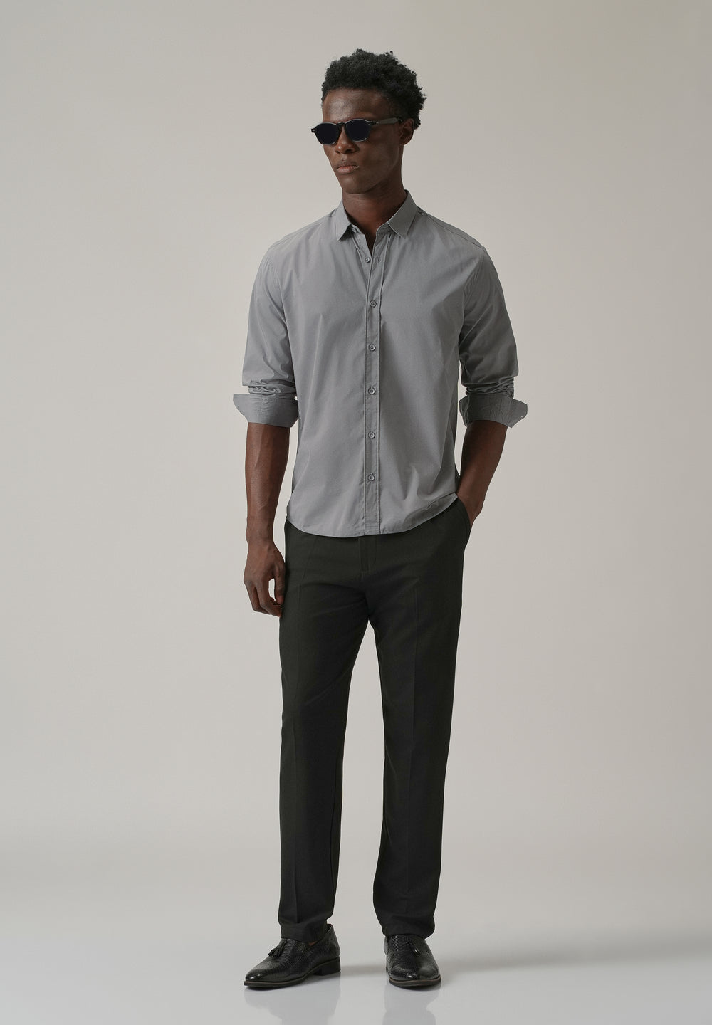 Shale Grey Plain Blended Cotton Shirt