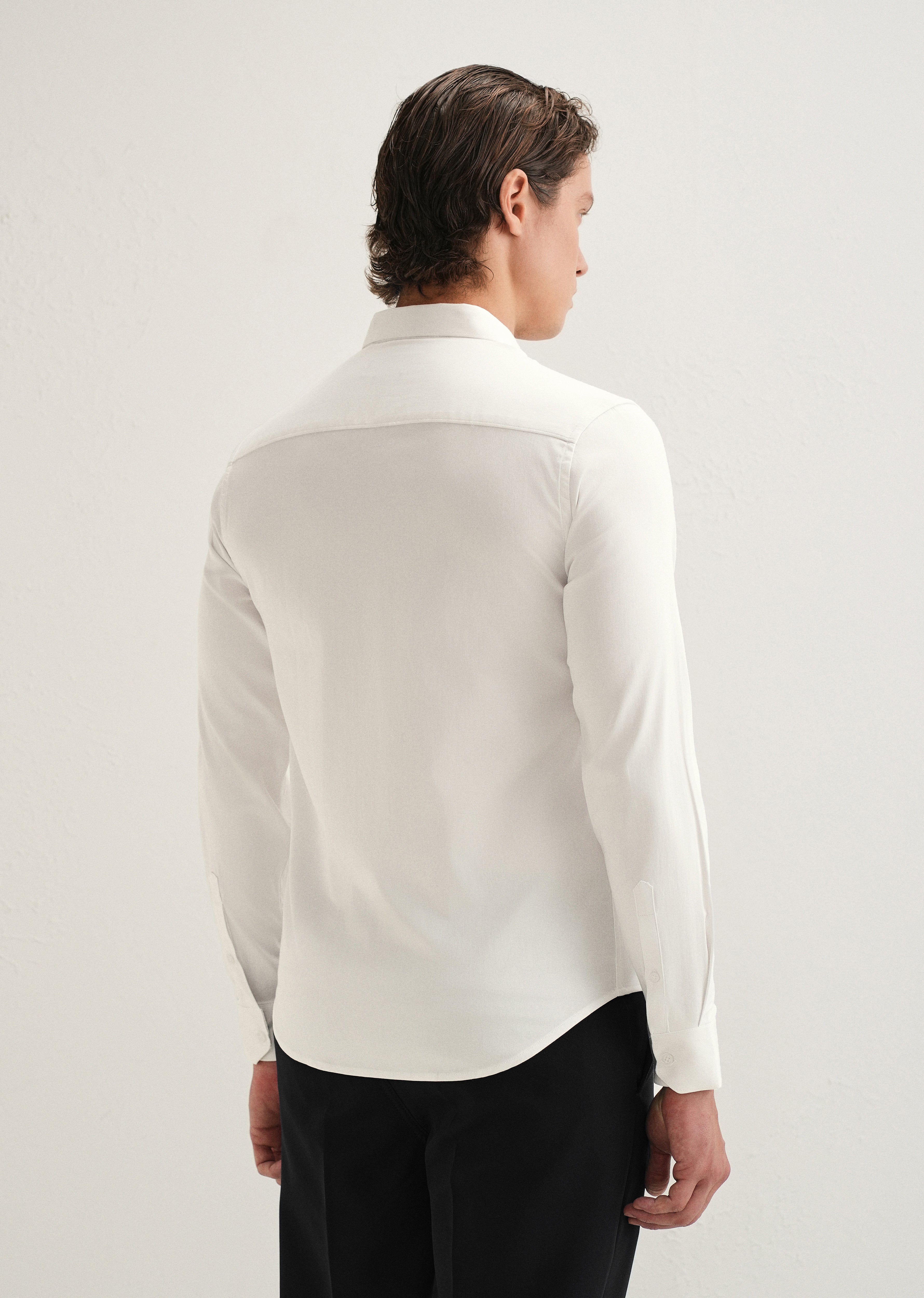 Silver-Tipped Collar White Designer Shirt