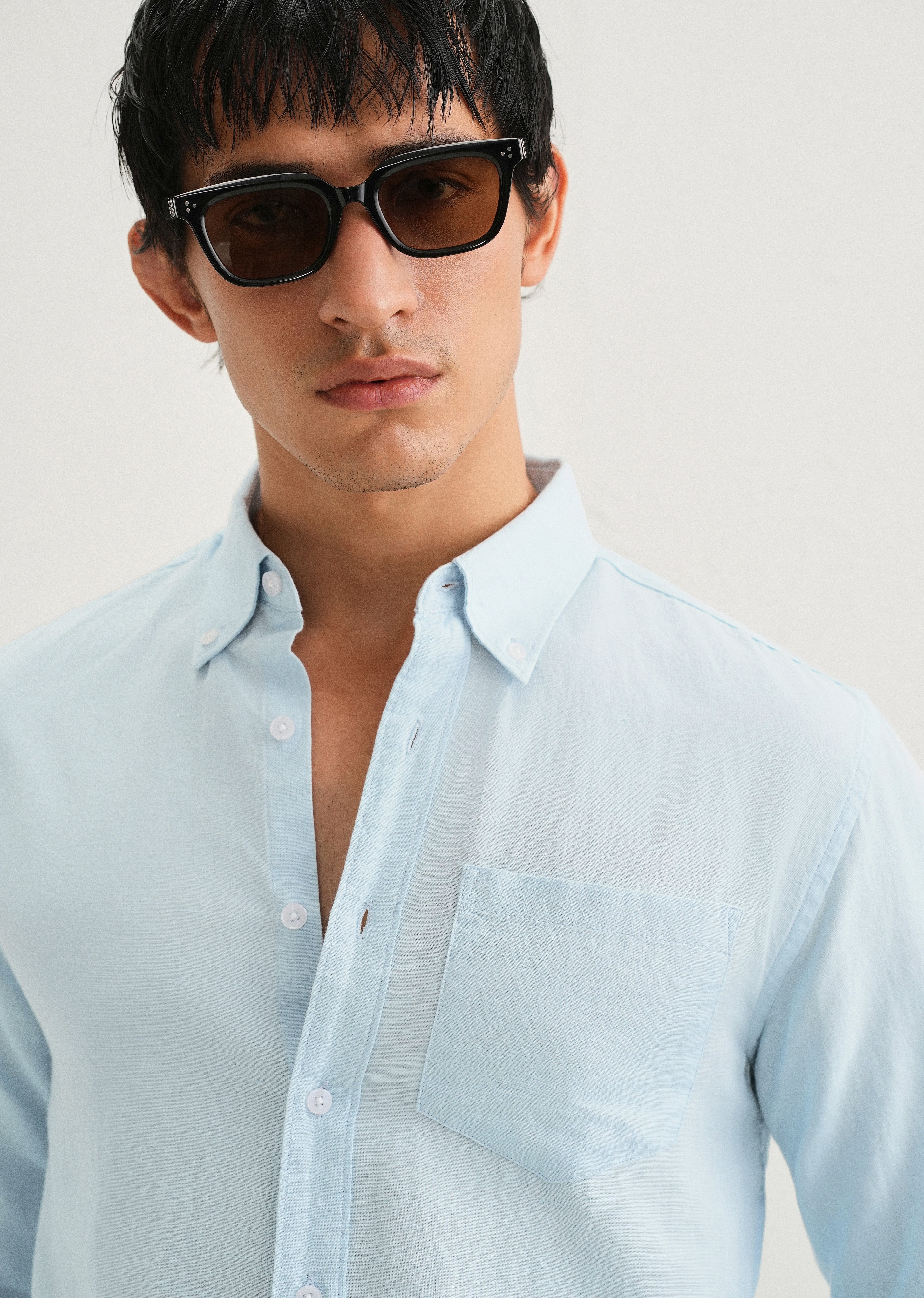 Sky Blue Cotton Linen Shirt