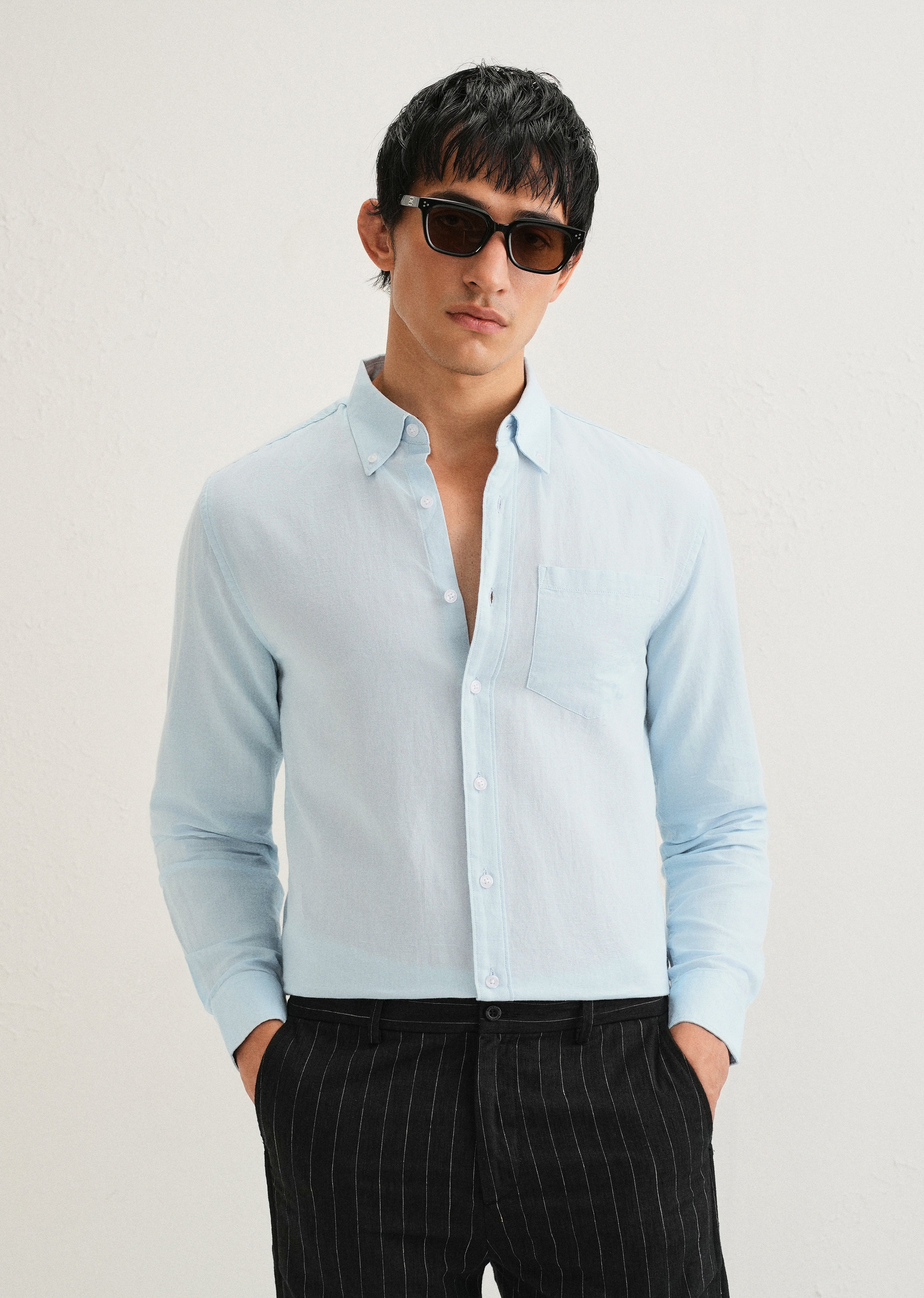 Sky Blue Cotton Linen Shirt
