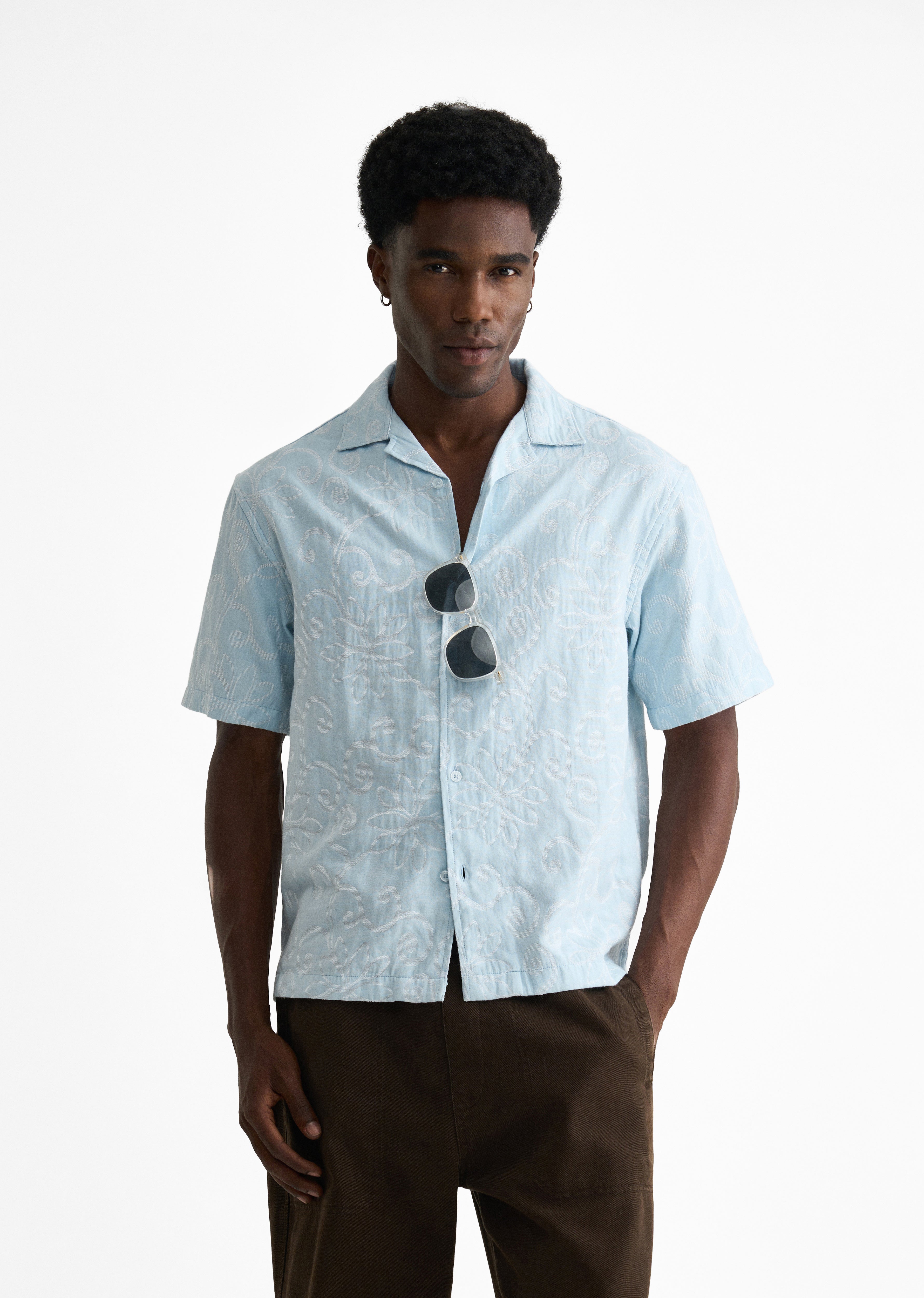 Sky Blue Floral Jacquard Shirt