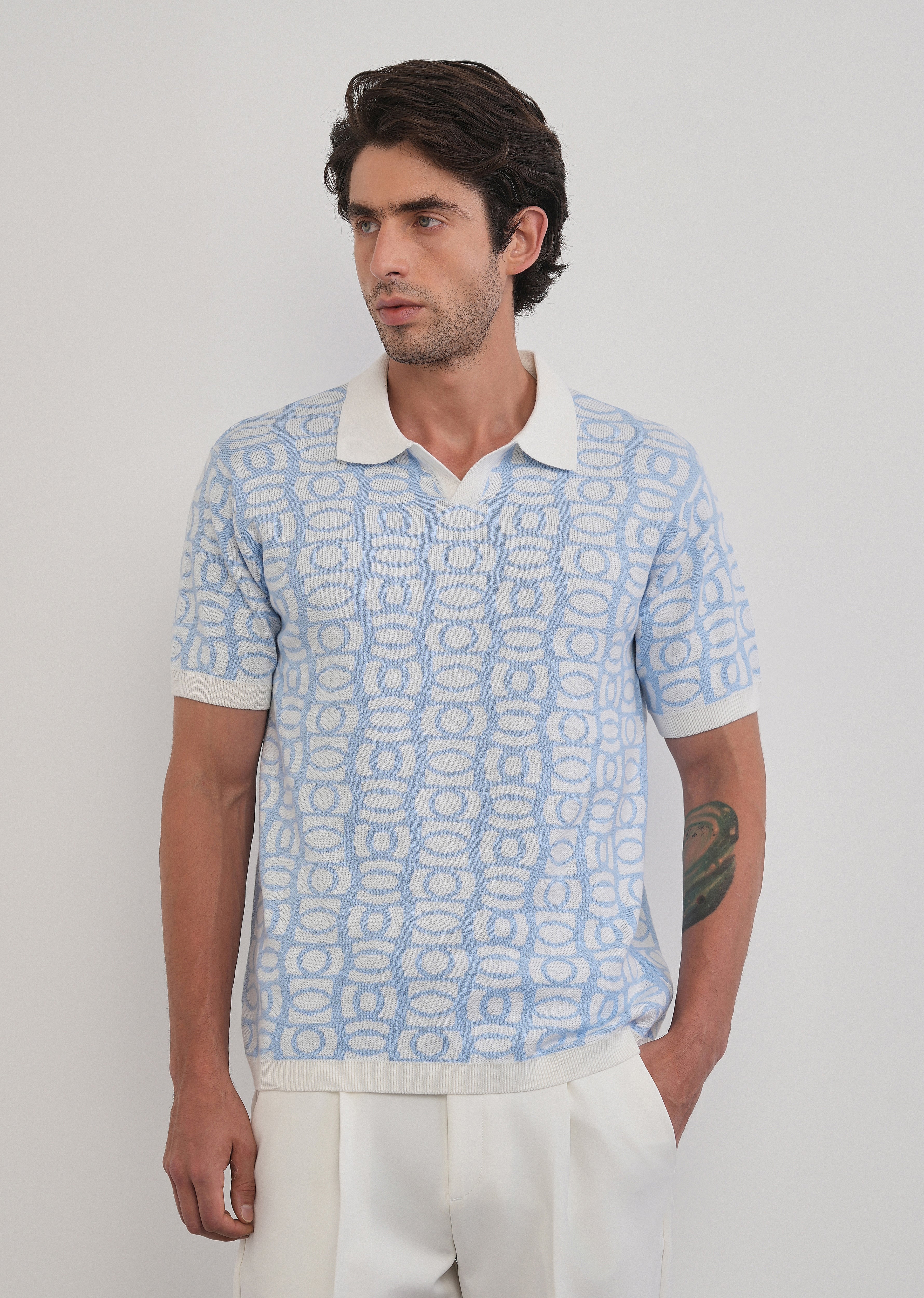 Cotton Sky Blue Knitted Polo
