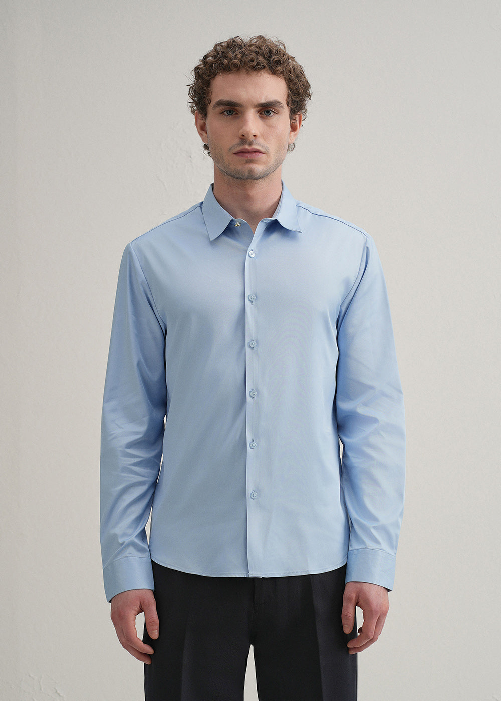 Sky Blue Plain Stitchless Placket Shirt