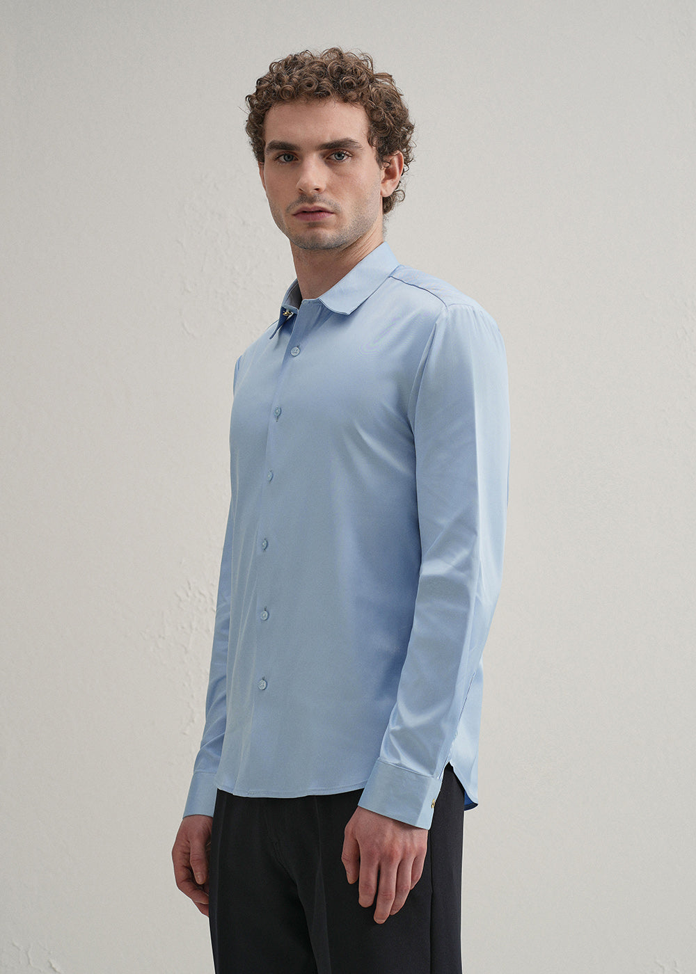 Sky Blue Plain Stitchless Placket Shirt