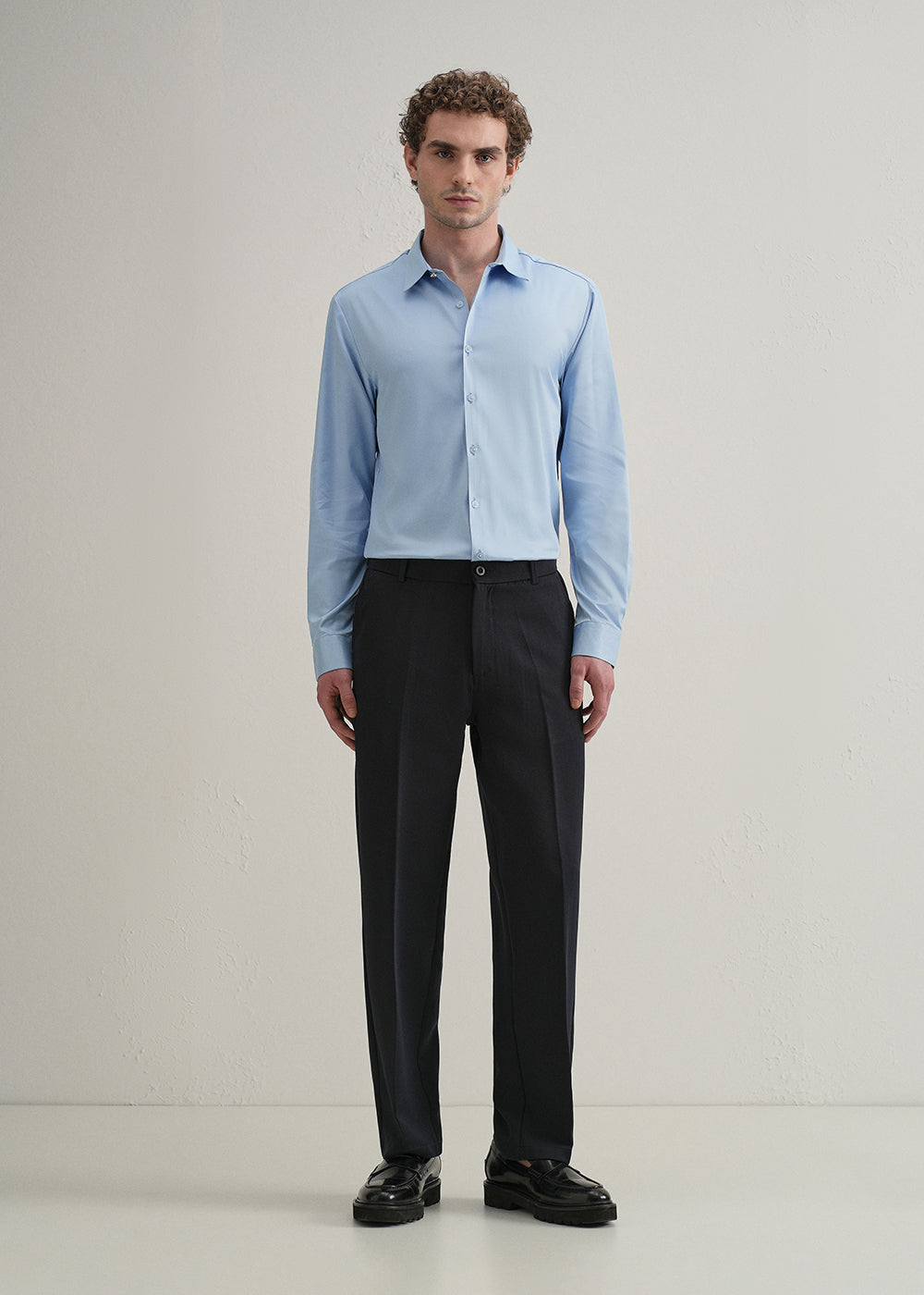 Sky Blue Plain Stitchless Placket Shirt