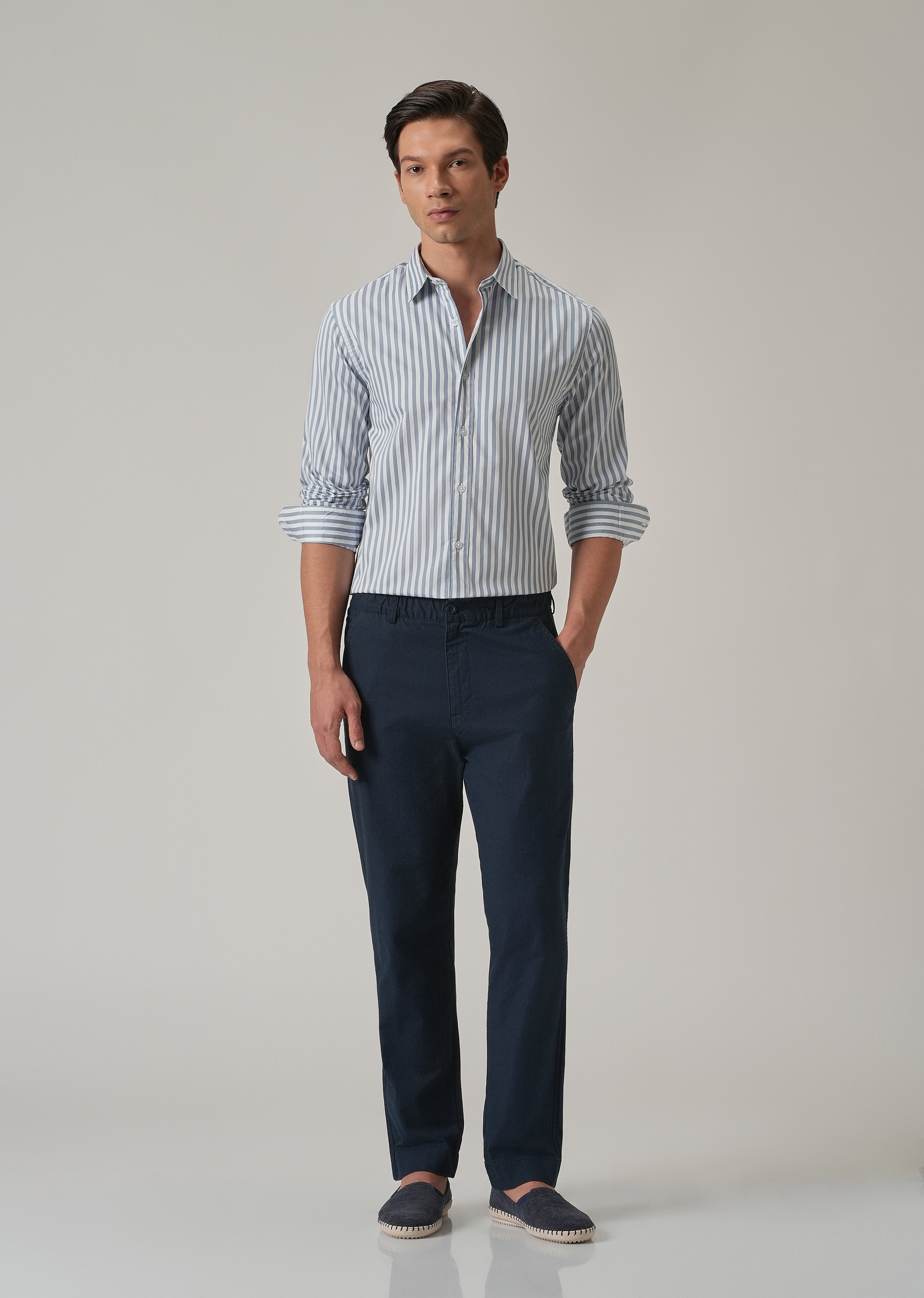 Sky Blue Satin Pin Stripe Shirt