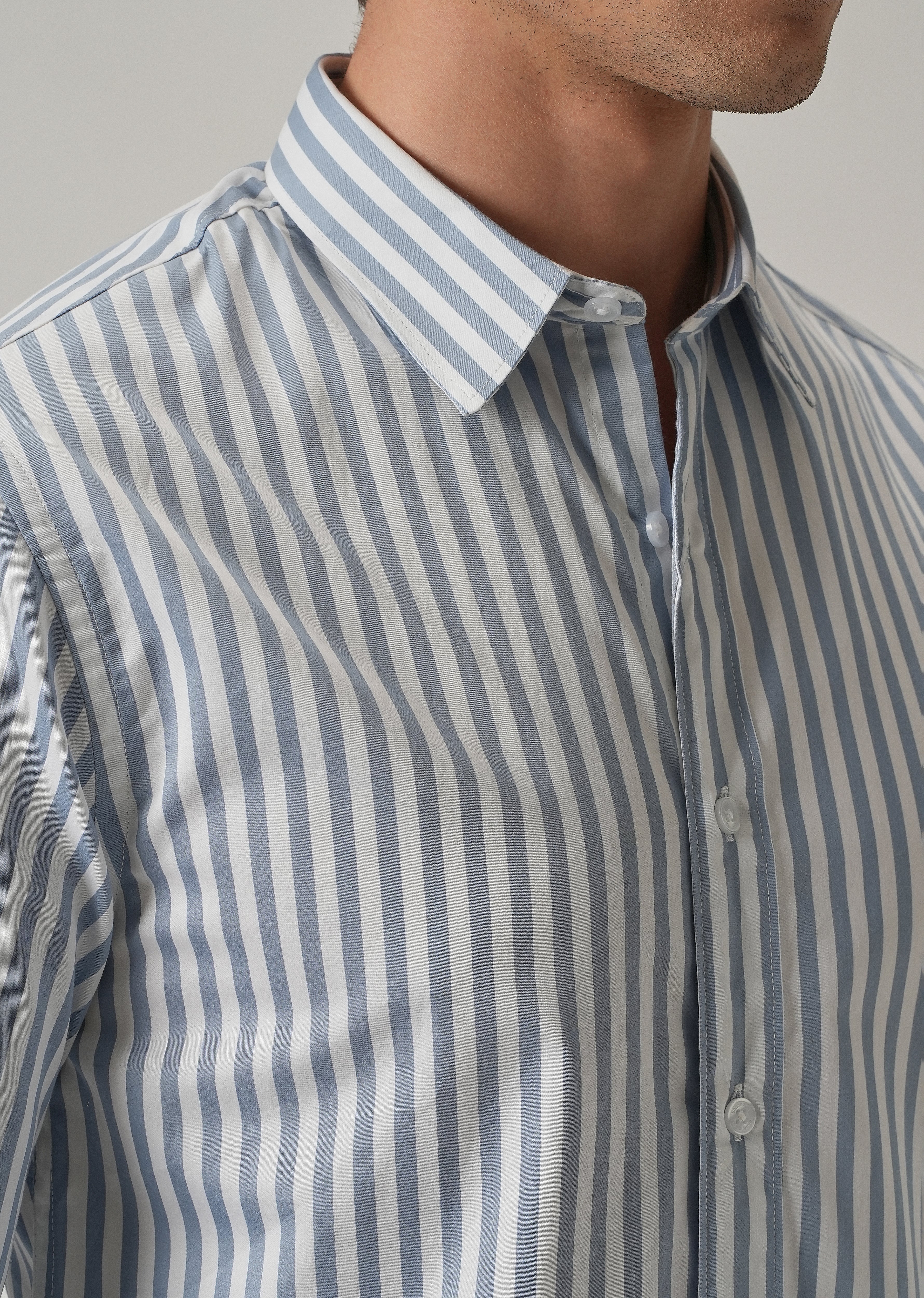Sky Blue Satin Pin Stripe Shirt
