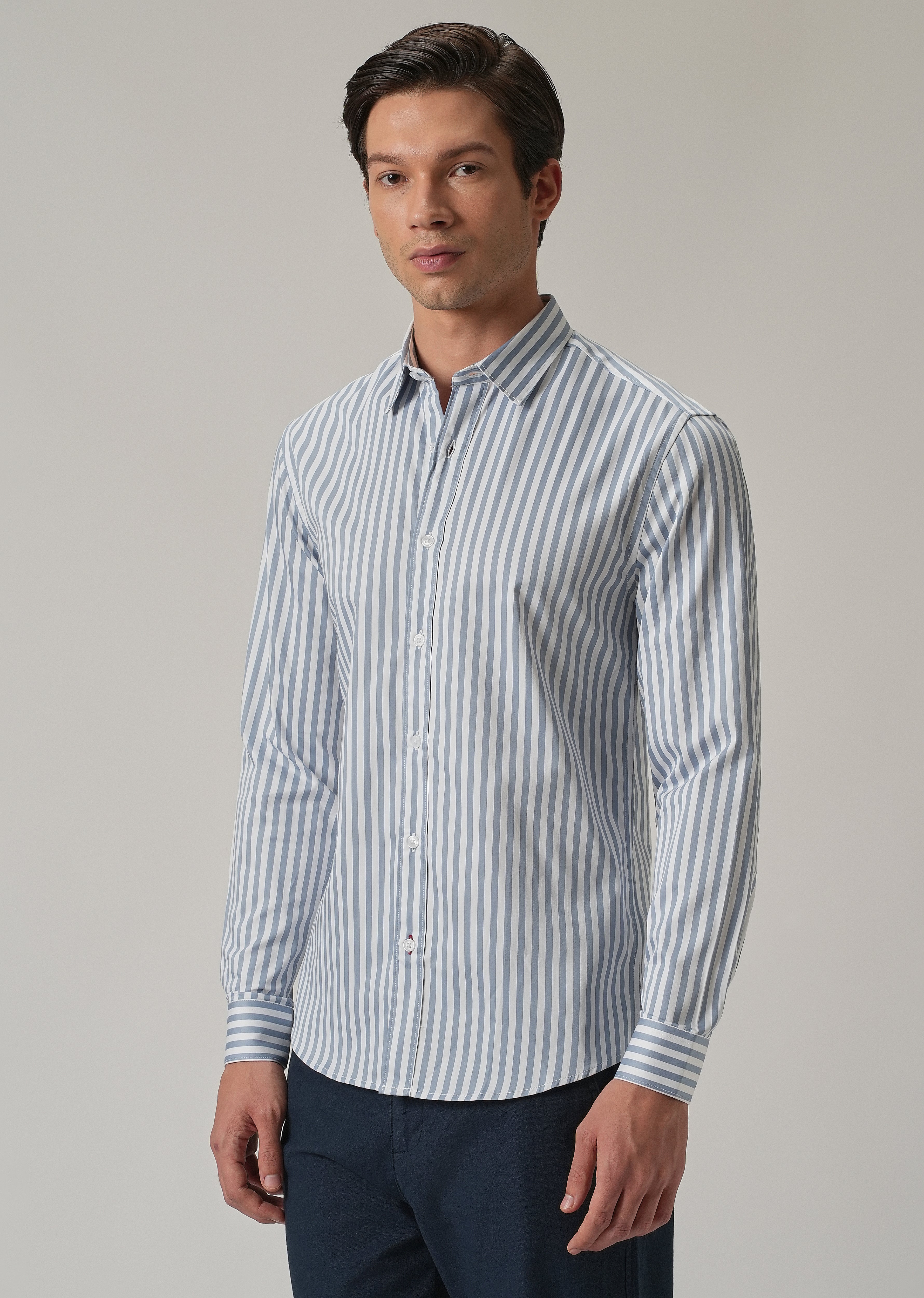 Sky Blue Satin Pin Stripe Shirt